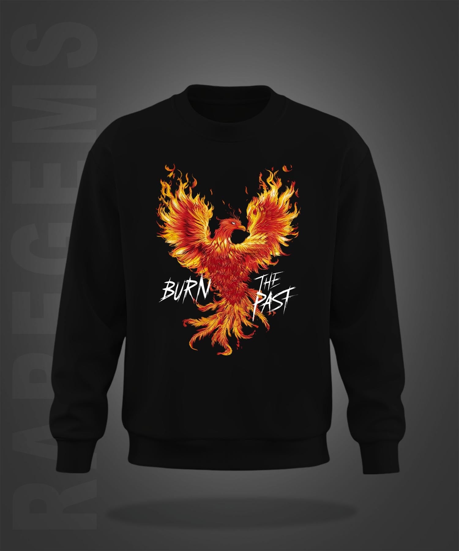 Black Round Neck Burn The Past Phoenix Printed Sweatshirt