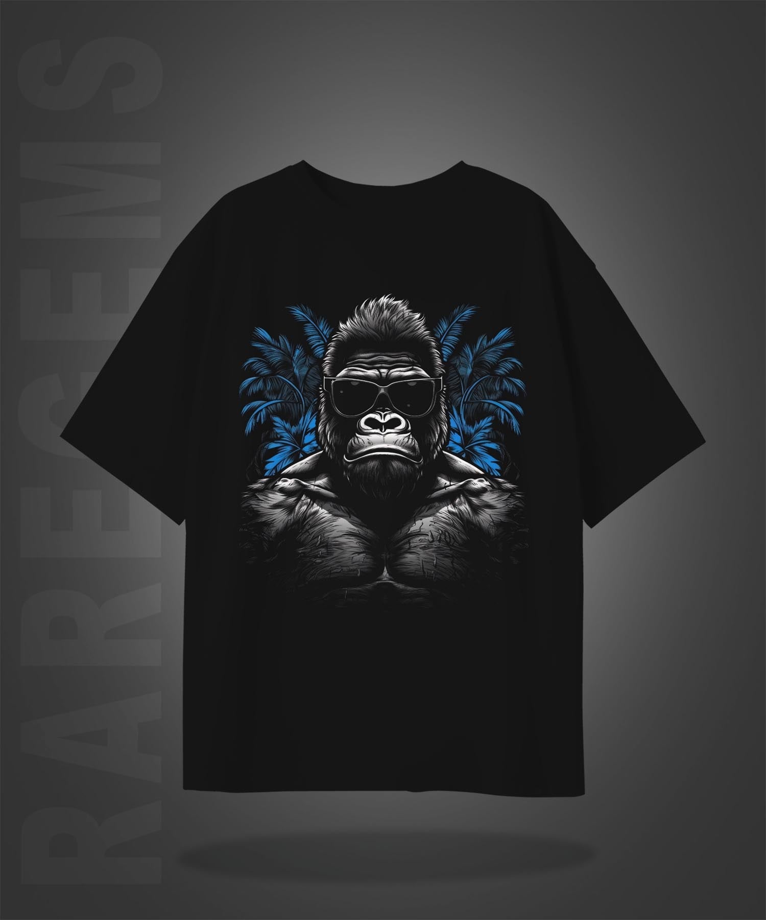 Black Half Sleeve Round Neck Cool Gorilla Printed Oversized T-Shirt