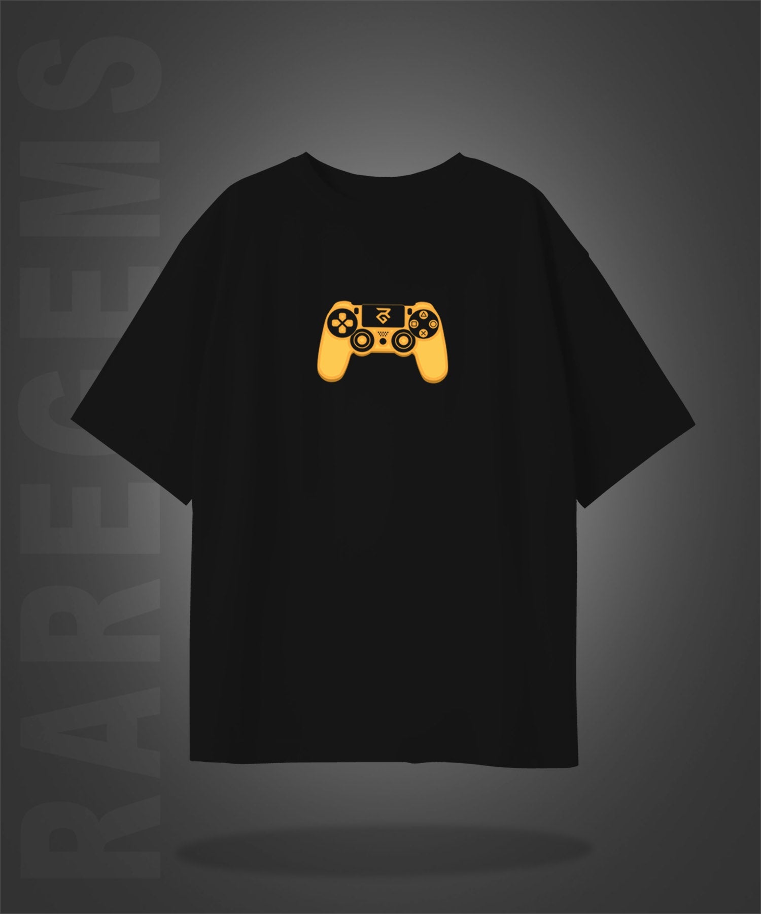 Black Half Sleeve Round Neck Gaming Remote Printed Oversized T-Shirt