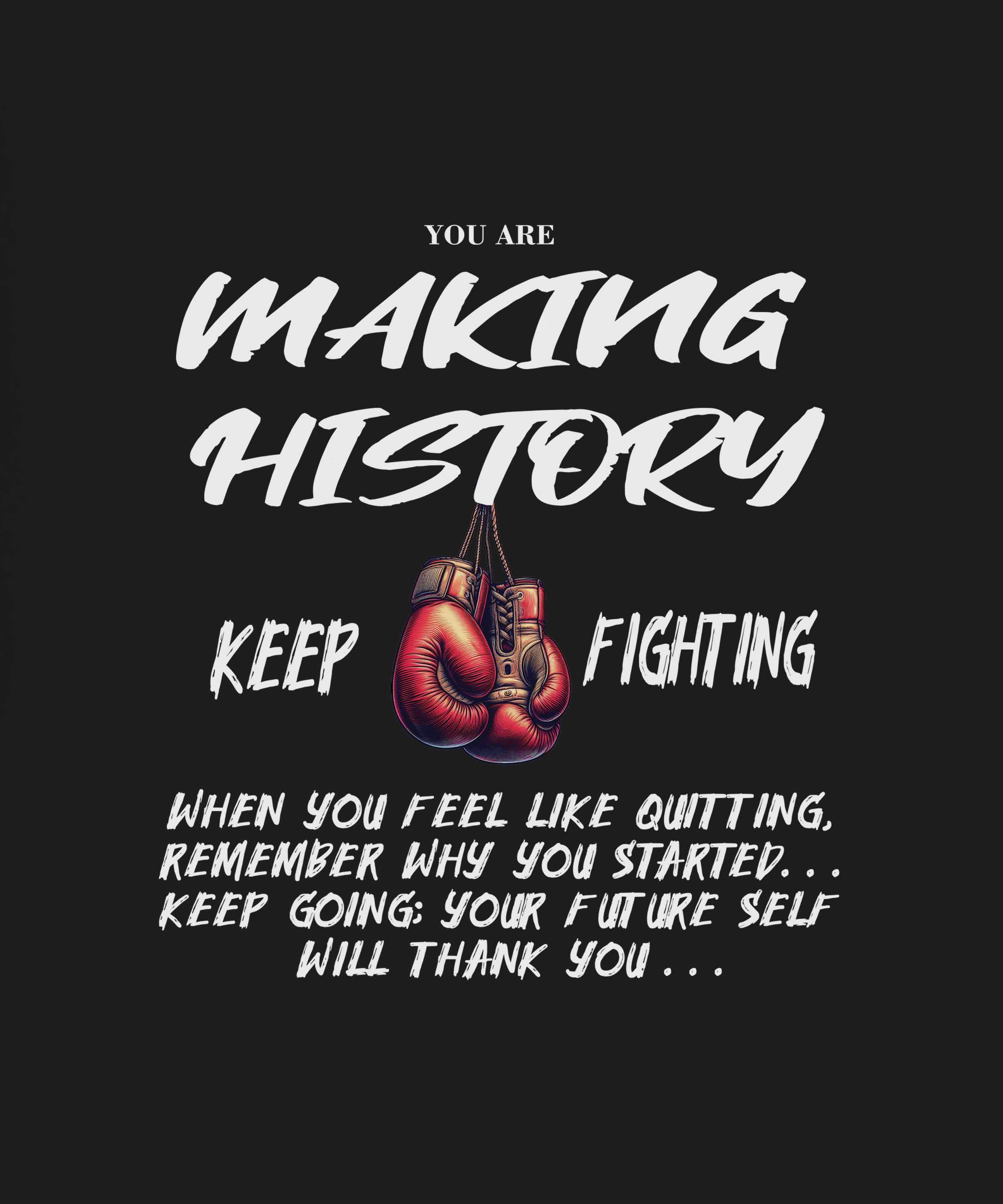 Black Half Sleeve Round Neck Boxing Gloves And Making History Printed Oversized T-Shirt