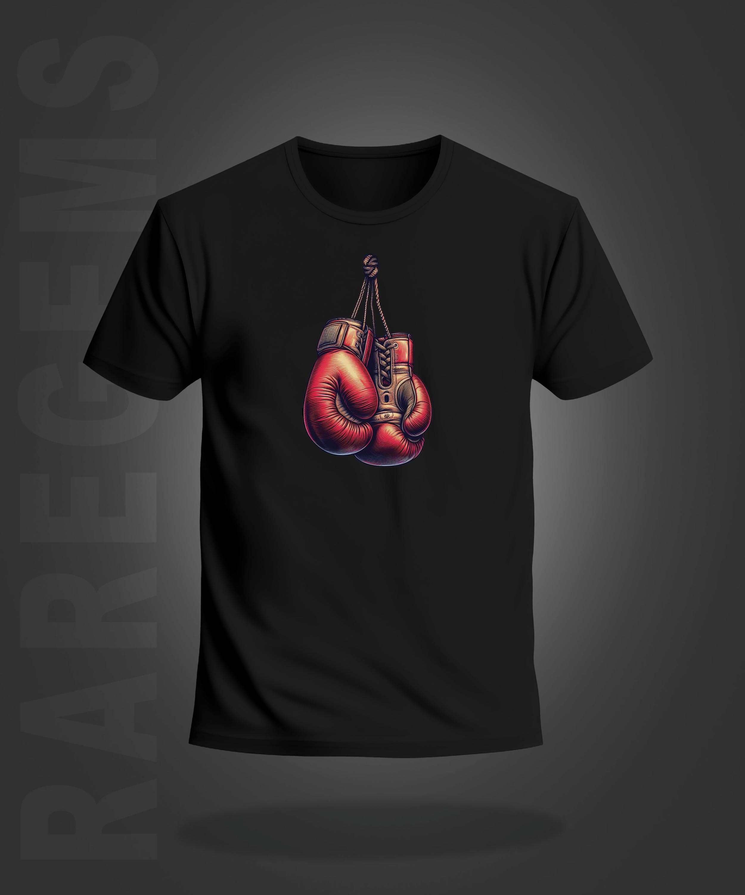 Black Half Sleeve Round Neck Boxing Gloves Printed Regular T-Shirt