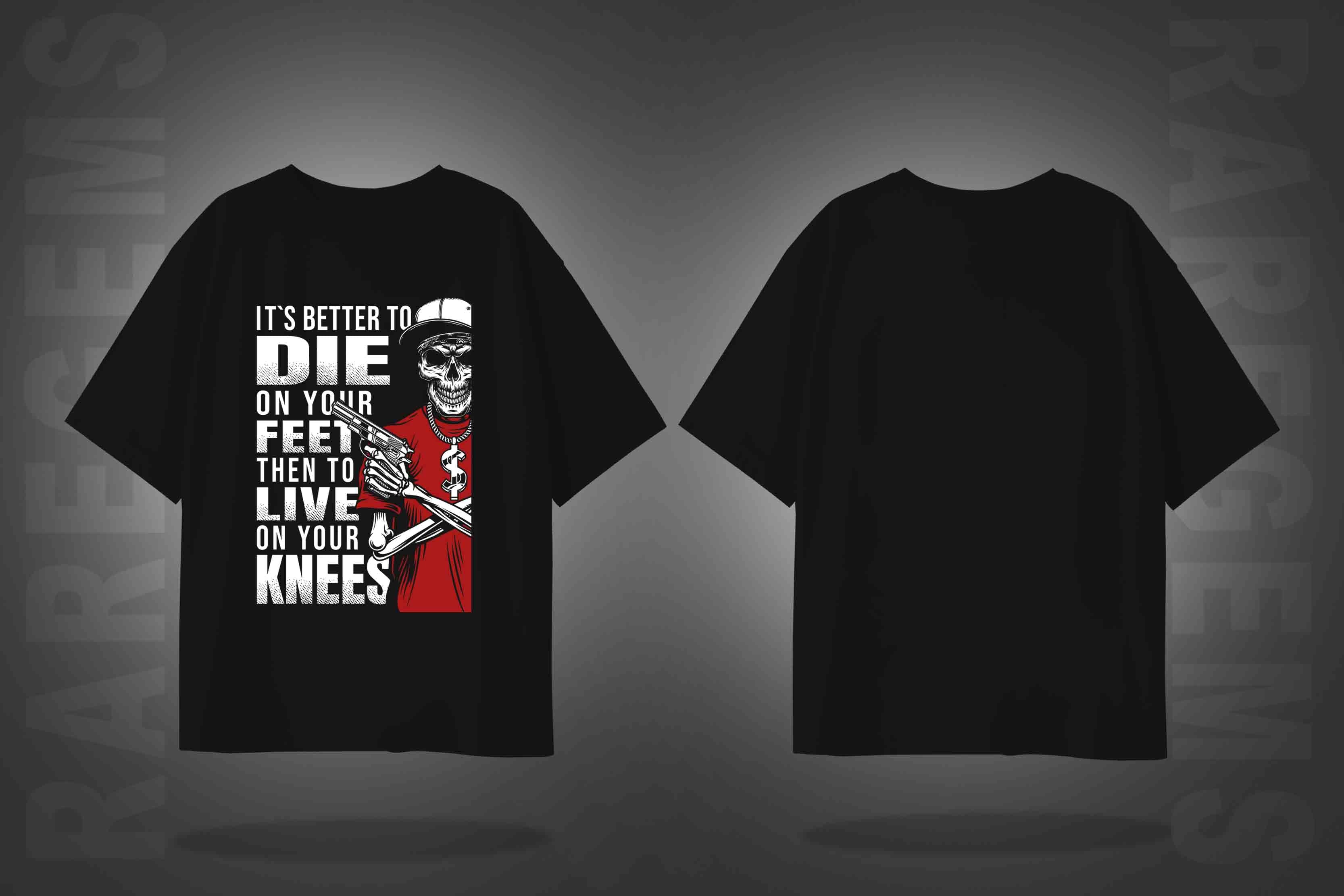 Black Half Sleeve Round Neck Cool Skeleton With Gun Printed Oversized T-Shirt