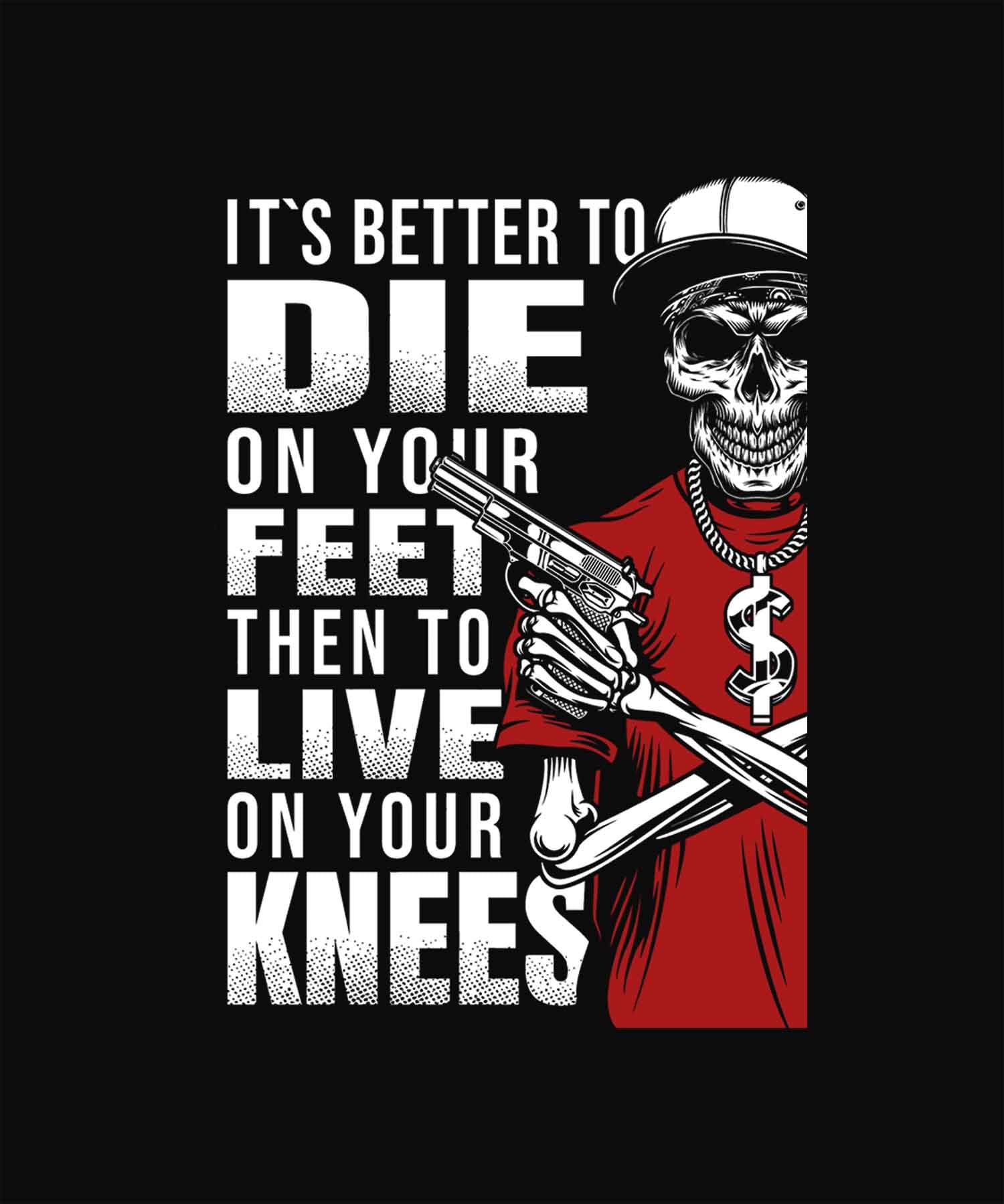 Black Half Sleeve Round Neck Cool Skeleton With Gun Printed Oversized T-Shirt