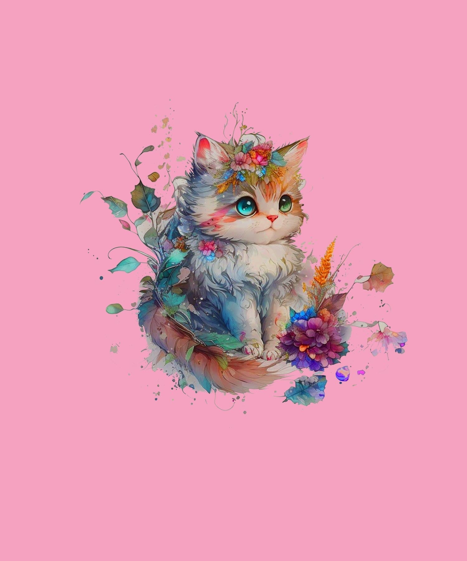 Pink Half Sleeve Round Neck Cute Cat Printed Regular T-Shirt