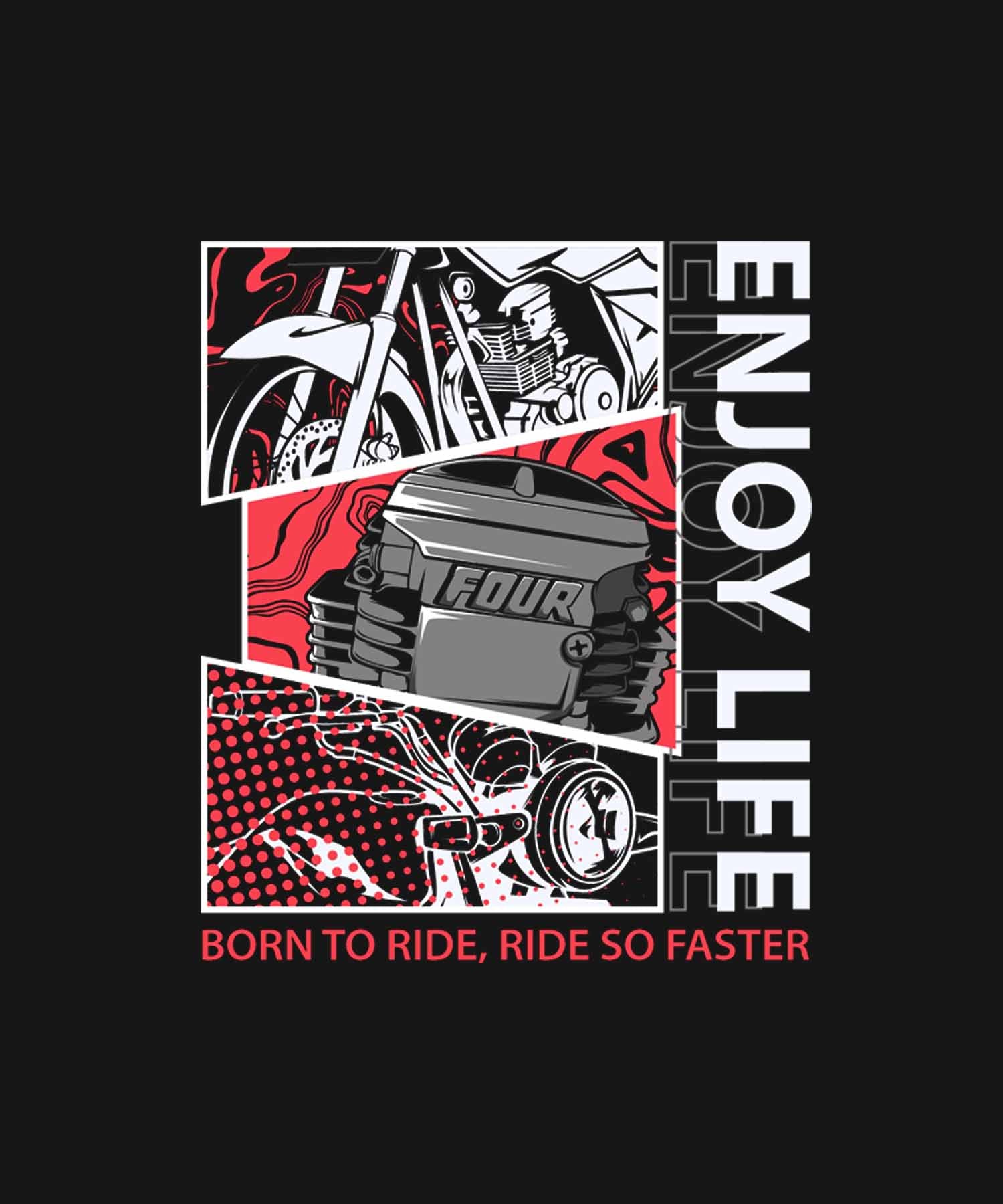 Black Half Sleeve Round Neck Ride Bike And Enjoy Life Printed Regular T-Shirt