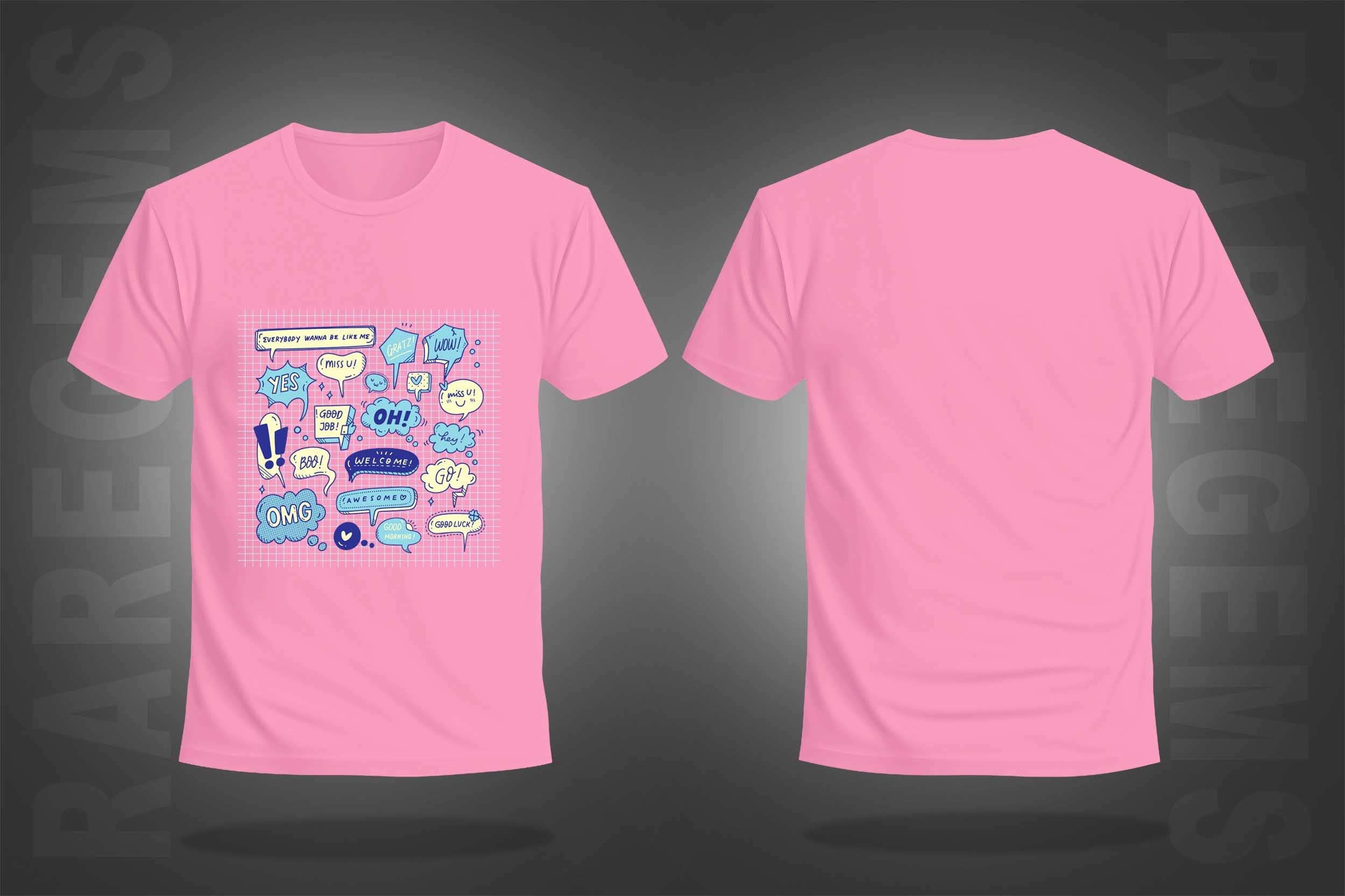 Pink Half Sleeve Round Neck Chat Elements Printed Regular T-Shirt