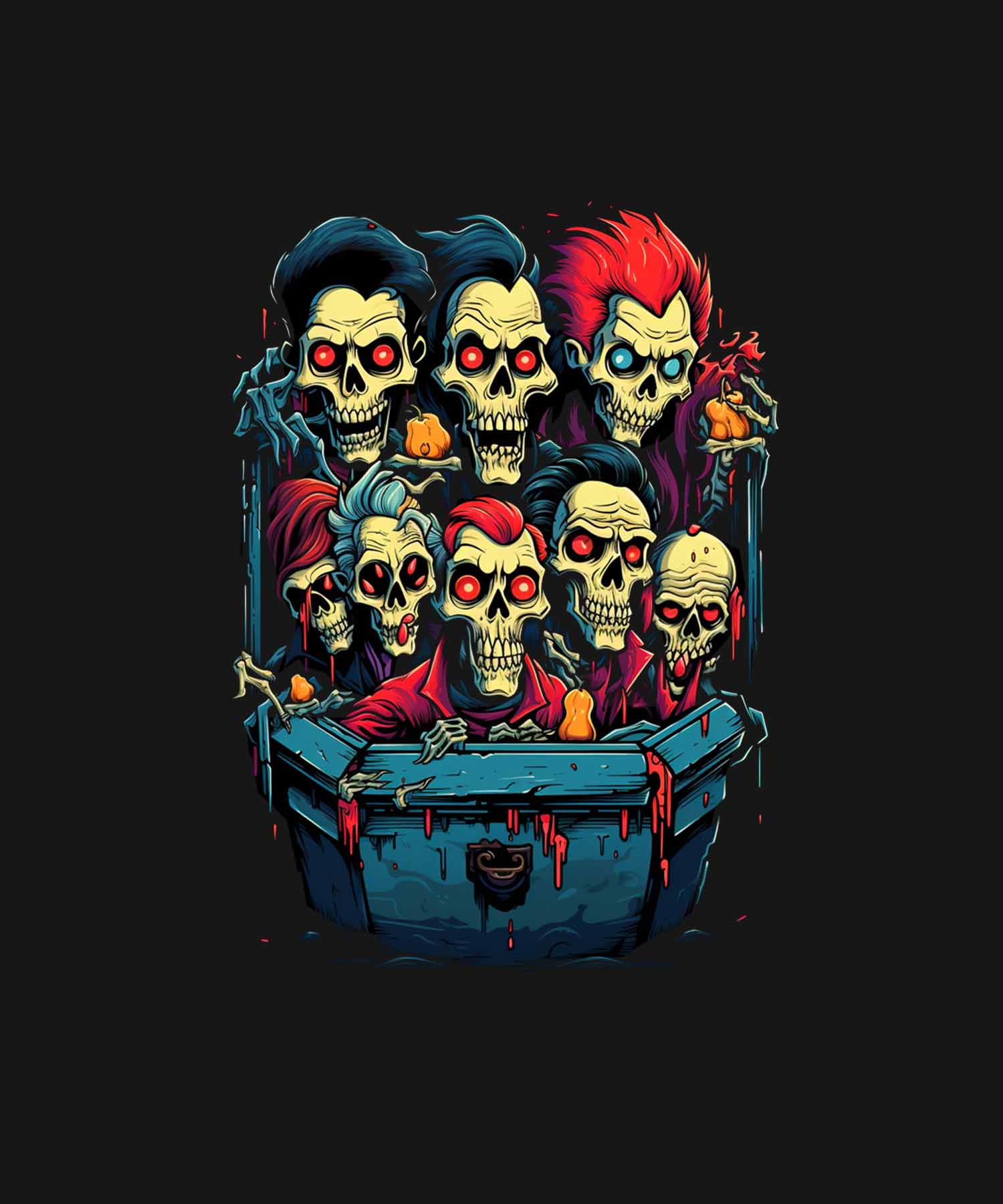 Black Half Sleeve Round Neck Skulls In Trunk Printed Regular T-Shirt