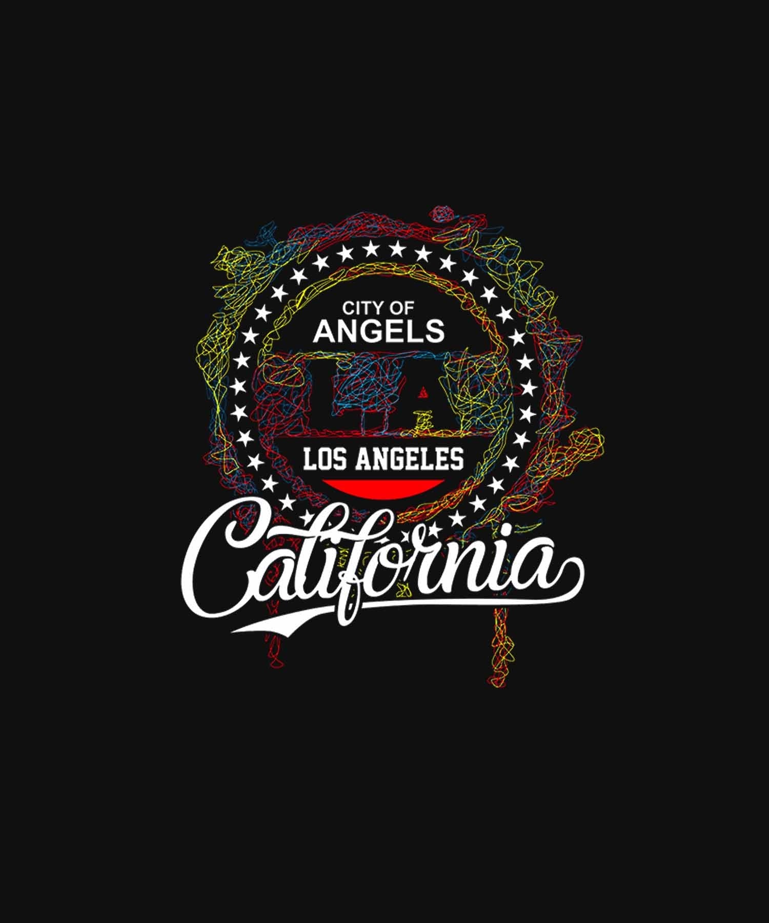 Black Half Sleeve Round Neck Scribble Art California Printed Regular T-Shirt