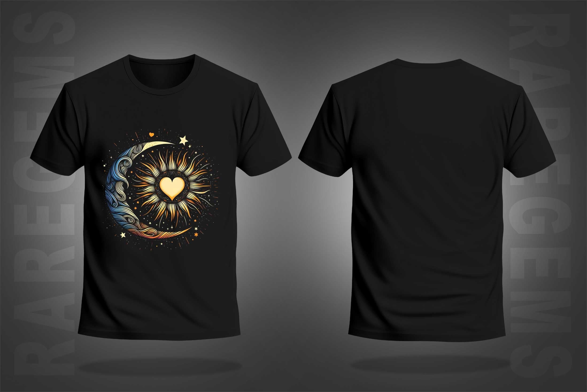 Black Half Sleeve Round Neck Beautiful Sun And Moon Printed Regular T-Shirt