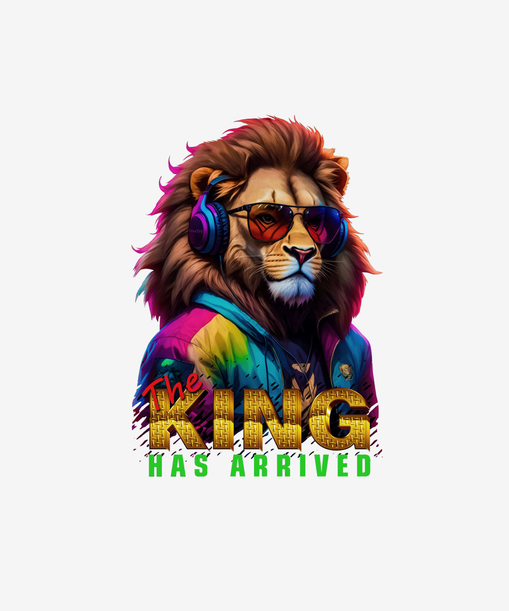 White Half Sleeve Round Neck King Has Arrived Printed Oversize T-Shirt