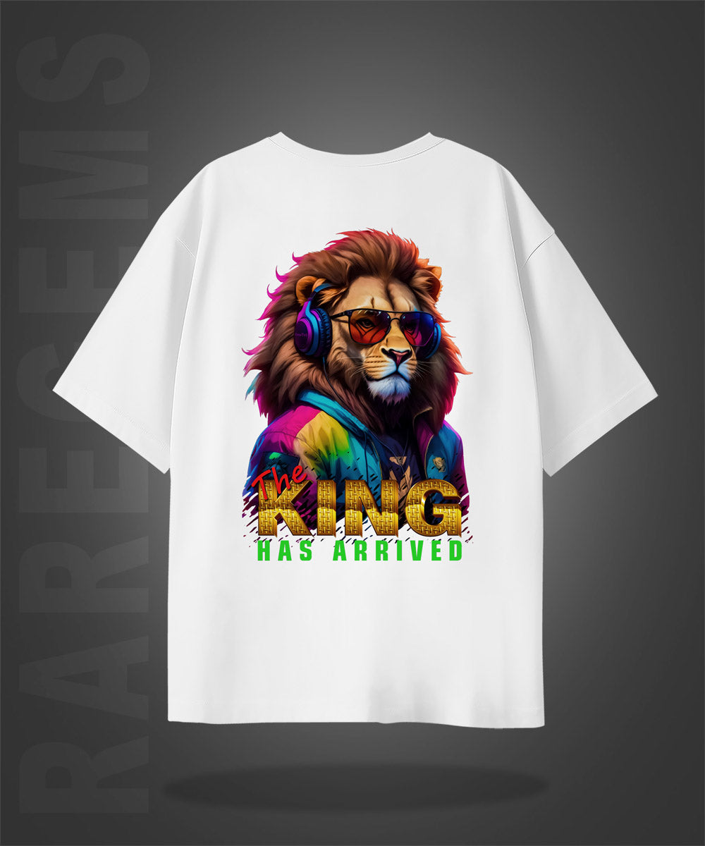 White Half Sleeve Round Neck King Has Arrived Printed Oversize T-Shirt