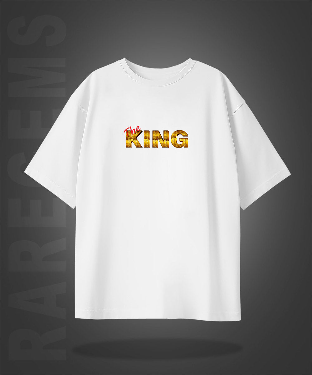 White Half Sleeve Round Neck King Has Arrived Printed Oversize T-Shirt