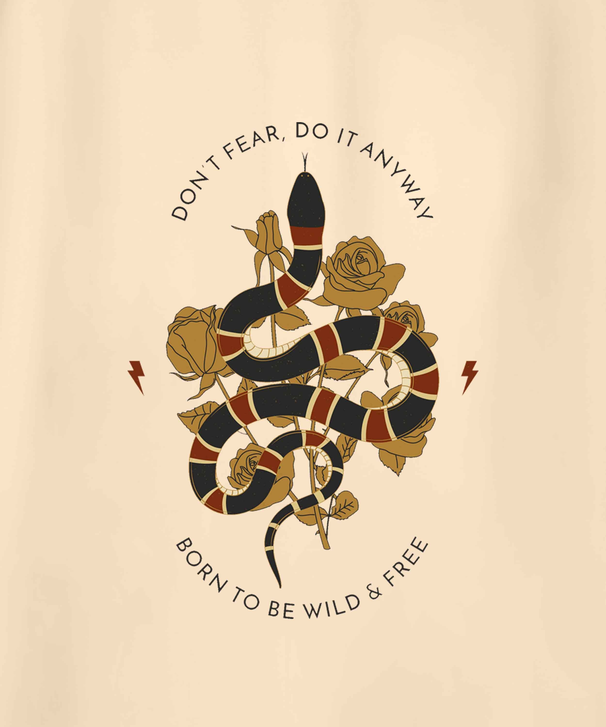 Beige Half Sleeve Round Neck Snake With Roses Printed Oversize T-Shirt