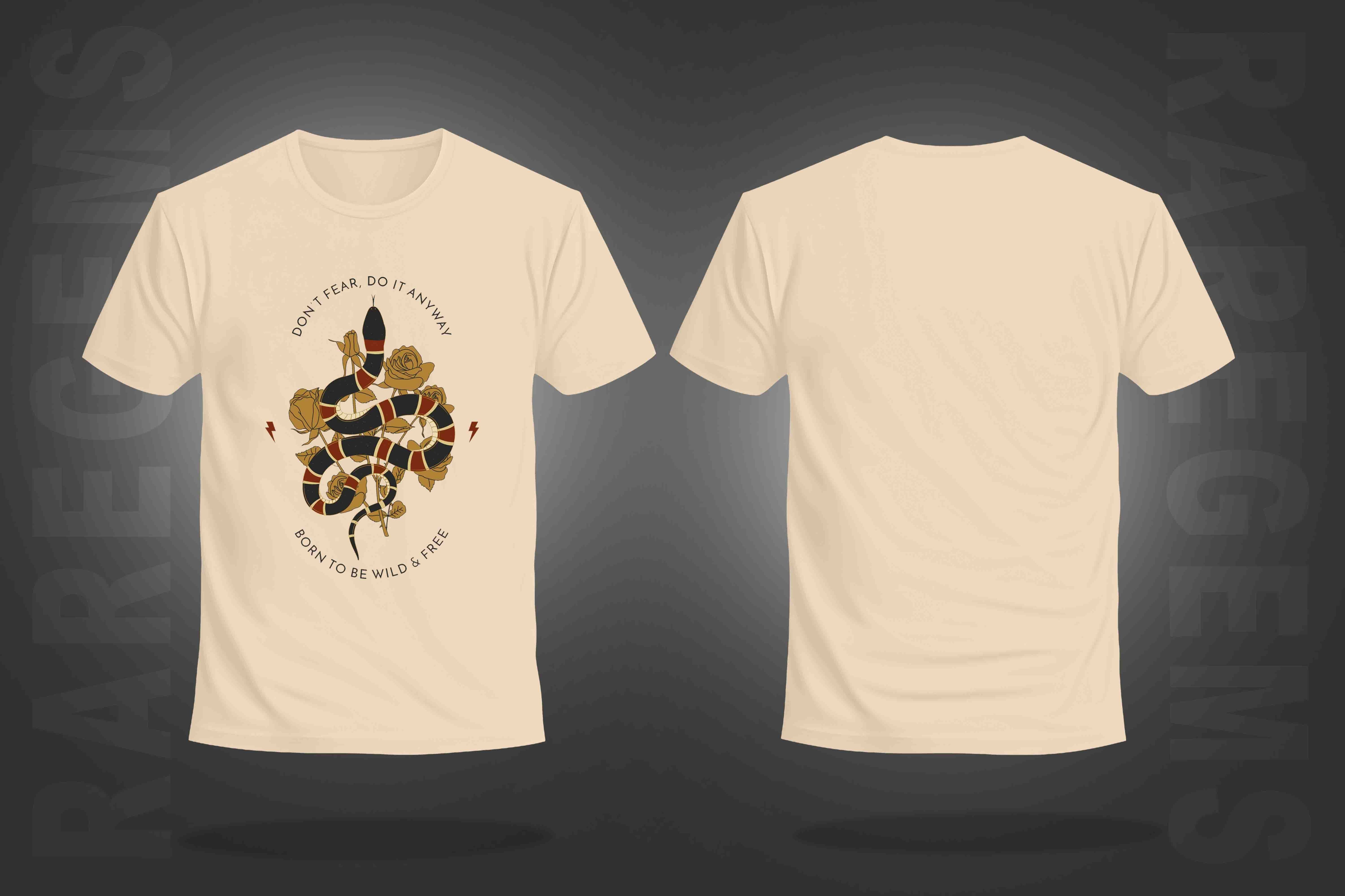 Beige Half Sleeve Round Neck Snake With Roses Printed Regular T-Shirt