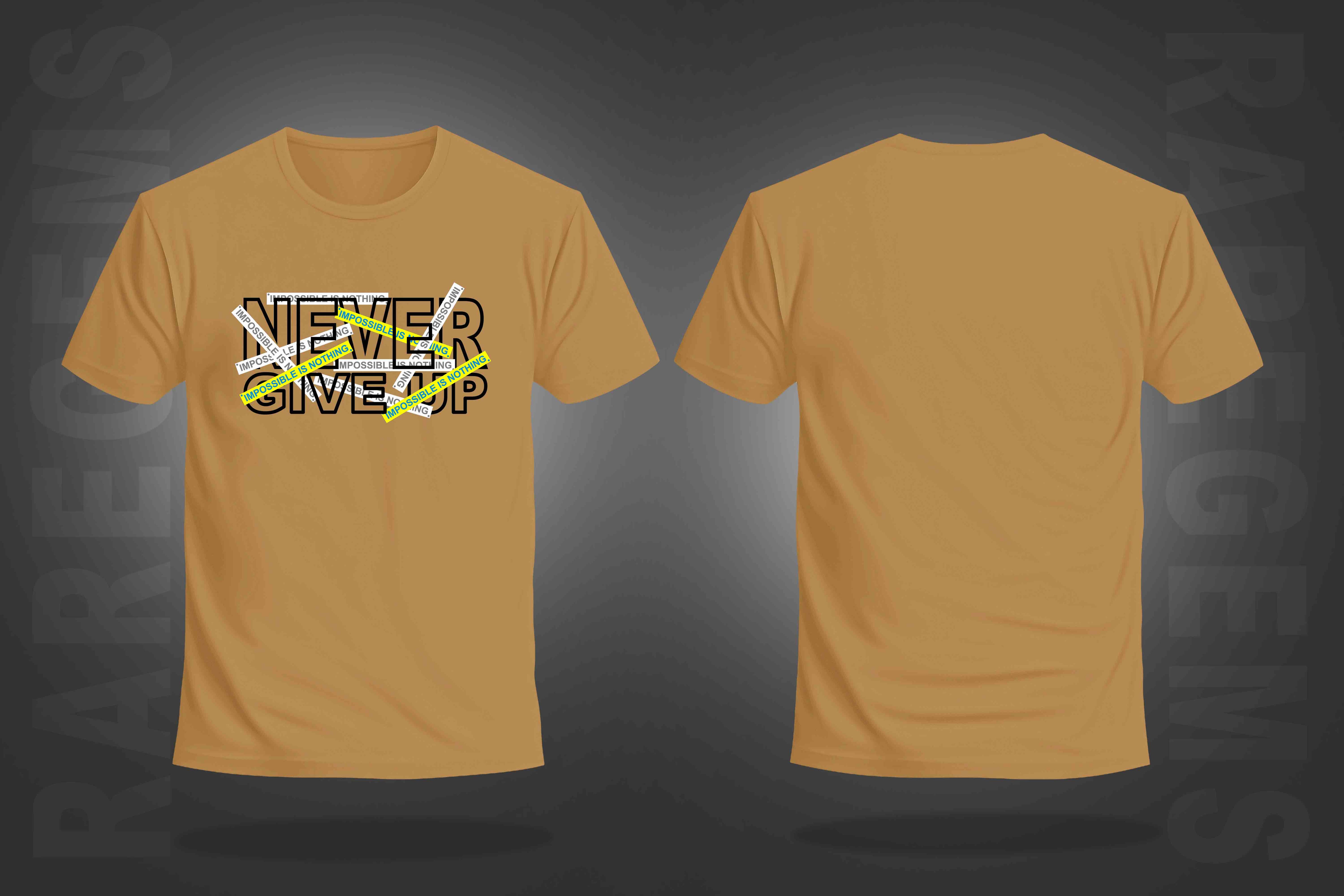 Beige Half Sleeves Round Neck Never Give Up Printed Regular T-Shirt