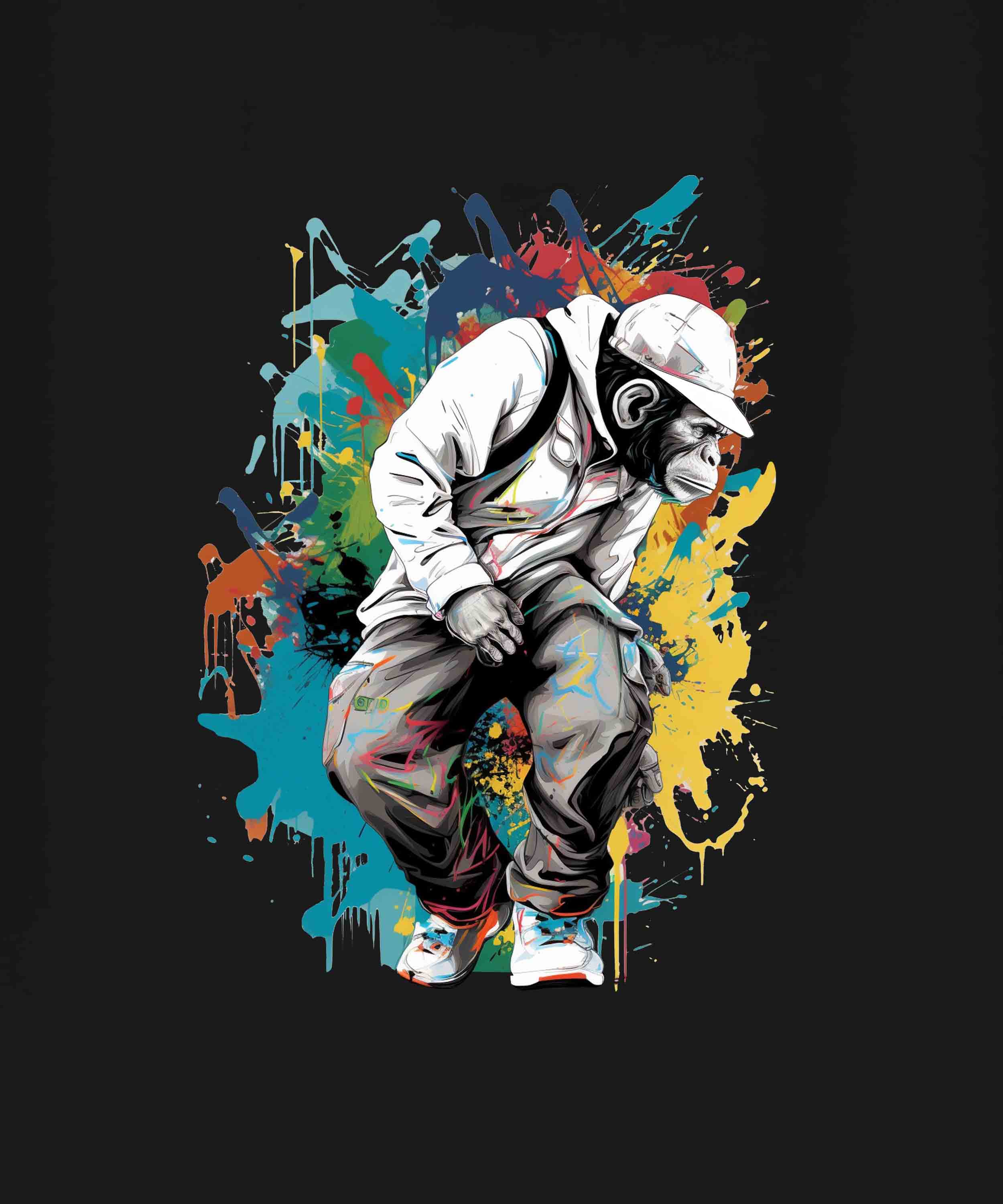 Black Half Sleeve Round Neck Monkey With Raregems Printed Regular T-Shirt