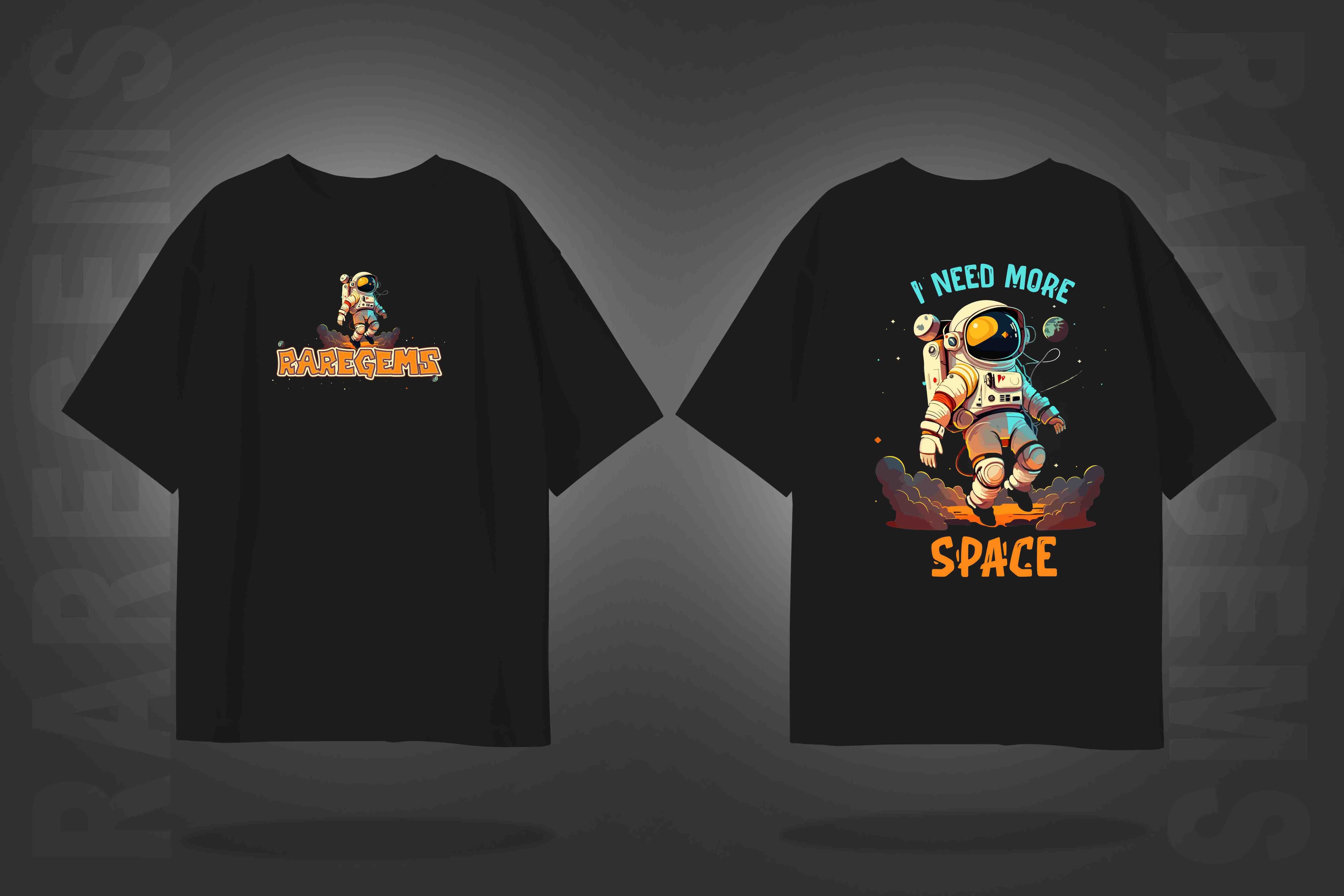 Black Half Sleeve Round Neck I Need More Space Astronaut Printed Oversized T-Shirt