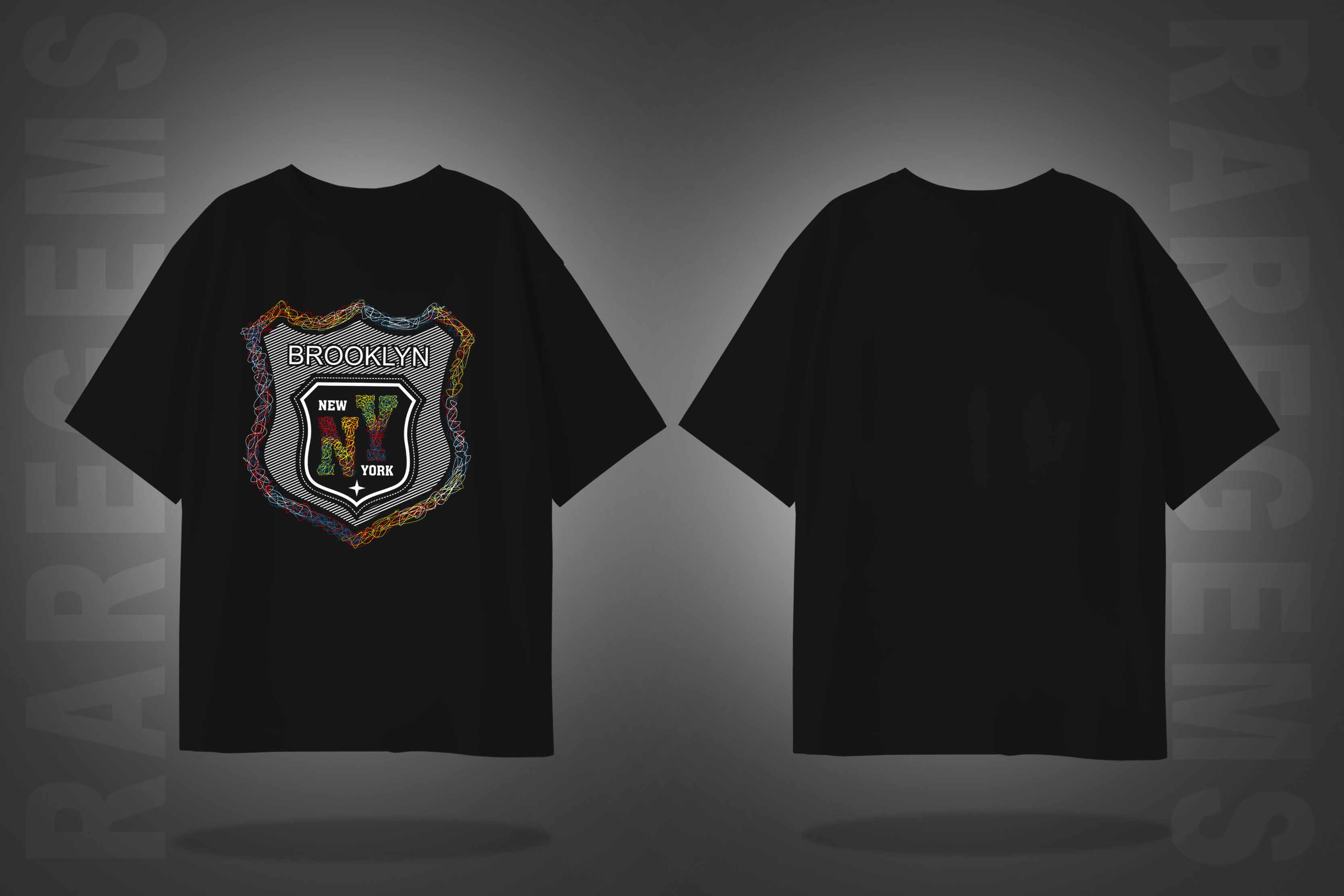 Black Half Sleeves Newyork Brooklyn Printed Oversized T-Shirt