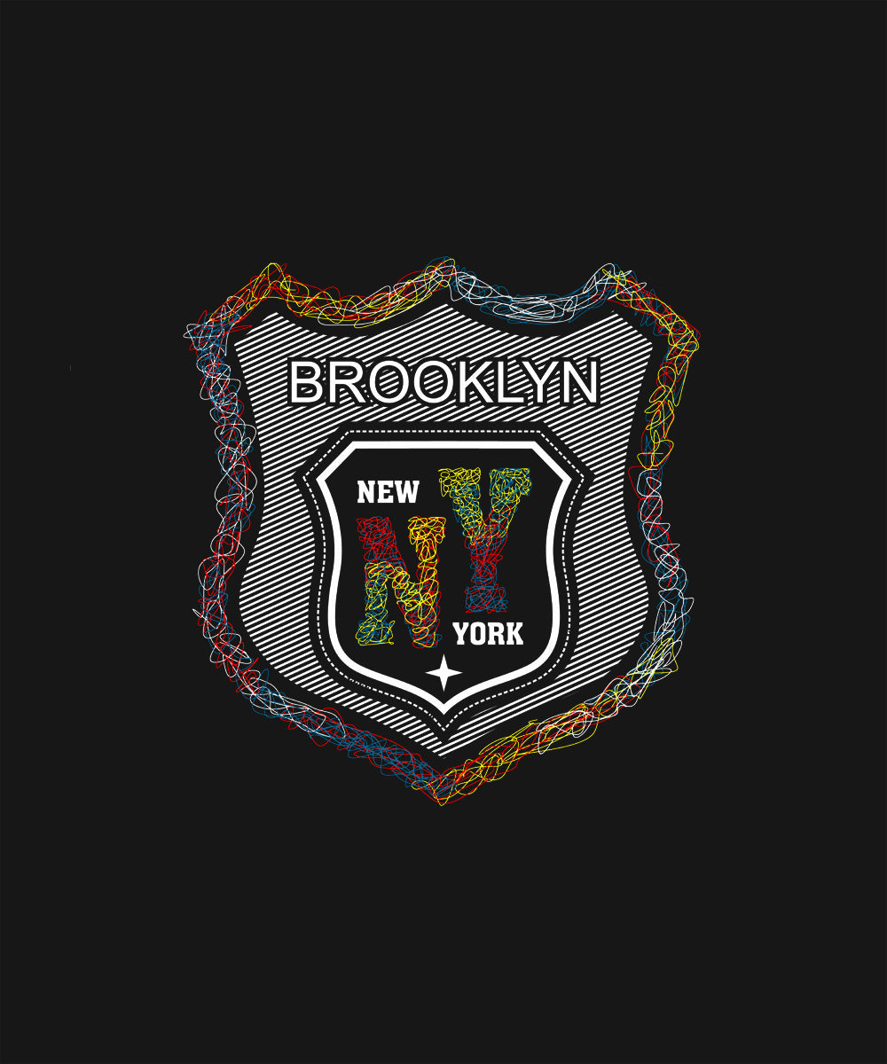 Black Half Sleeves Newyork Brooklyn Printed Oversized T-Shirt