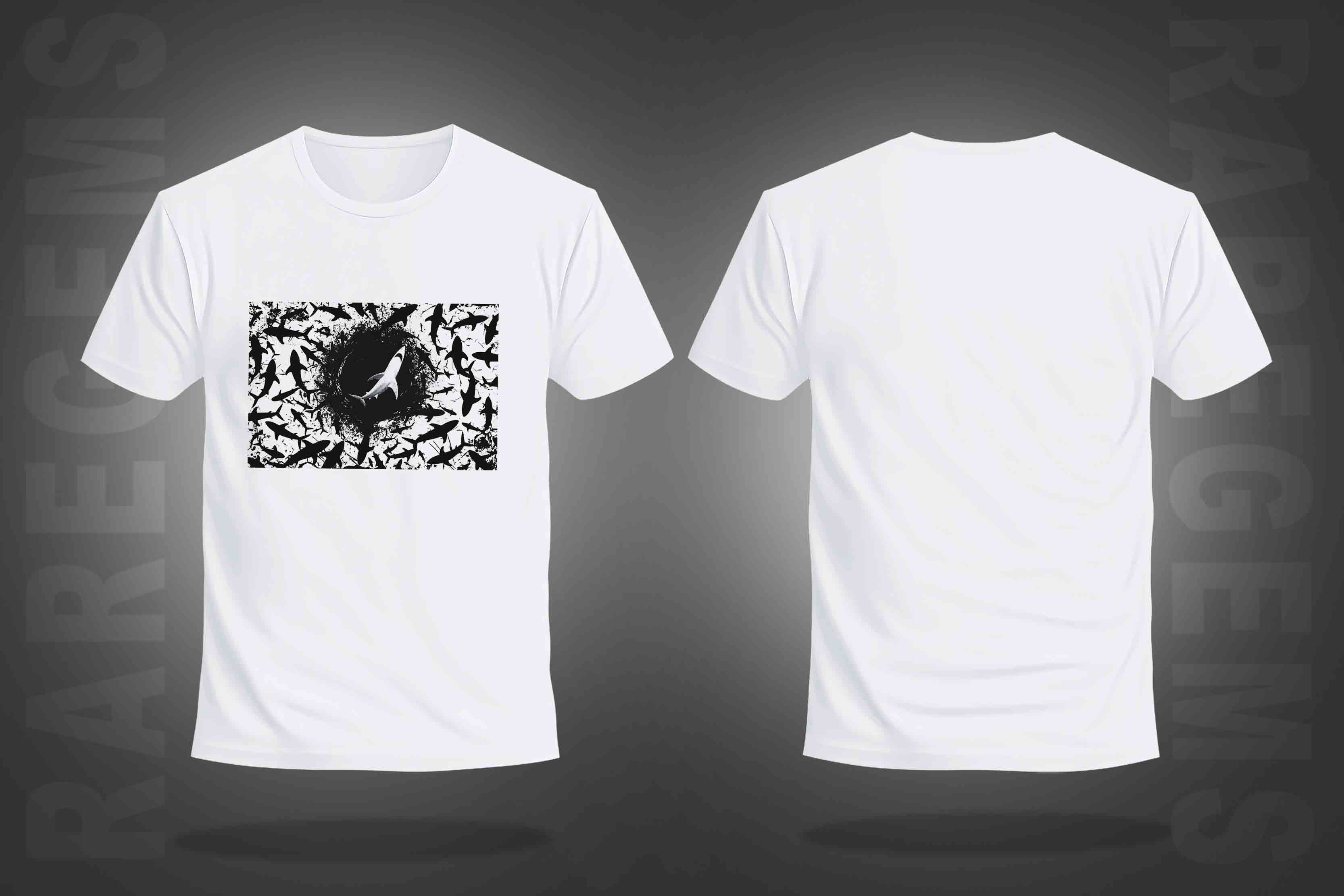 White Half Sleeve Round Neck Black Dolphins Printed Regular T-Shirt