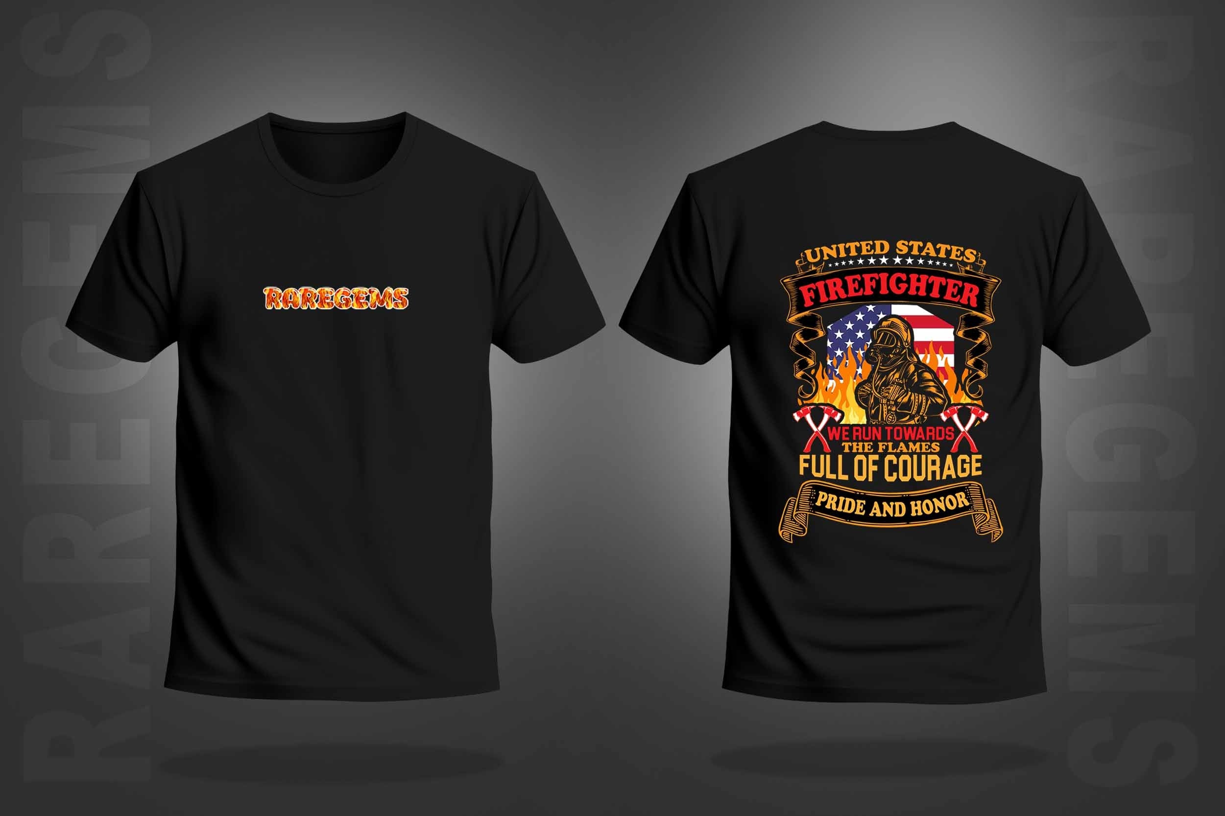 Black Half Sleeve Round Neck Firefighter Printed Regular T-Shirt