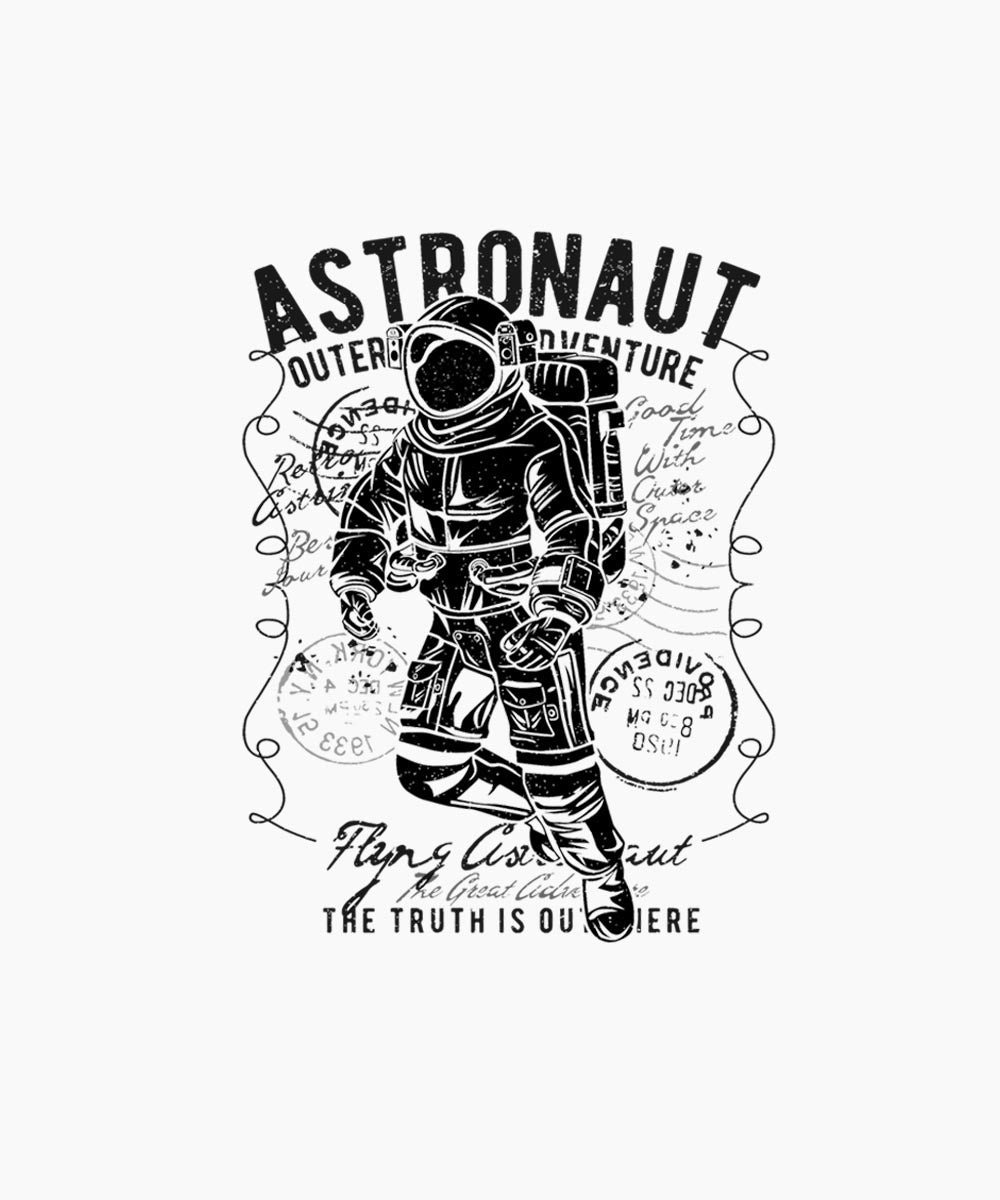 White Half Sleeve Round Neck Astronaut Printed Regular T-Shirt