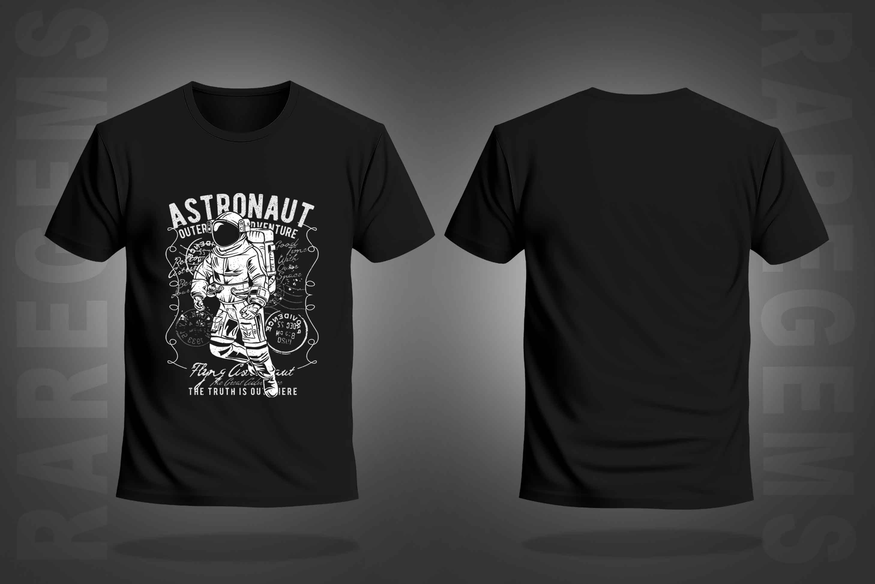 Black Half Sleeve Round Neck Astronaut Printed Regular T-Shirt