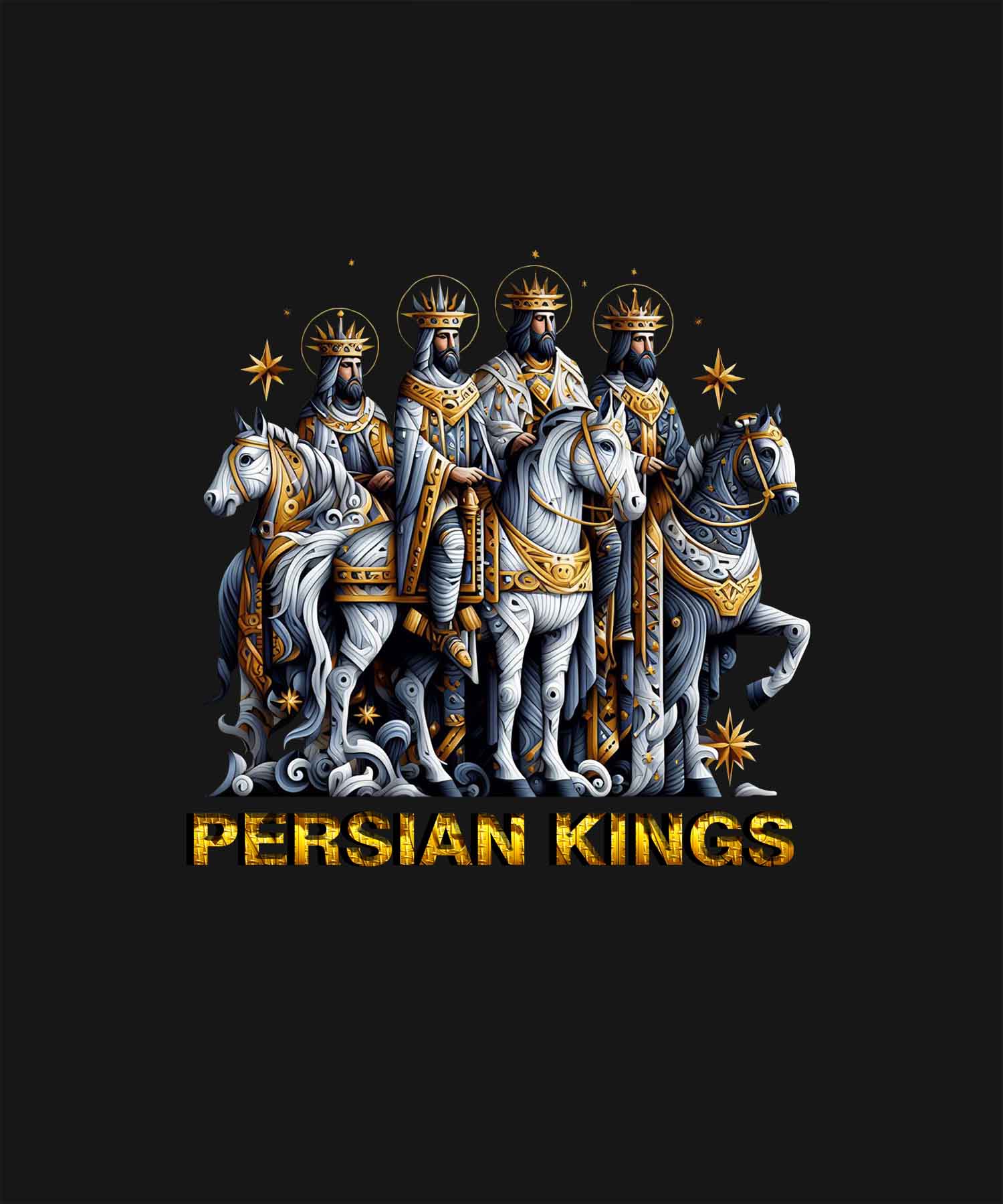 Black Half Sleeve Round Neck Persian Kings Printed Oversized T-Shirt