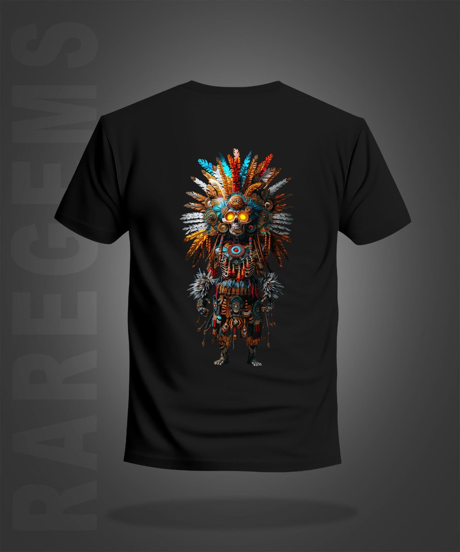 Black Half Sleeve Round Neck Tribal Skeleton Printed Regular T-Shirt
