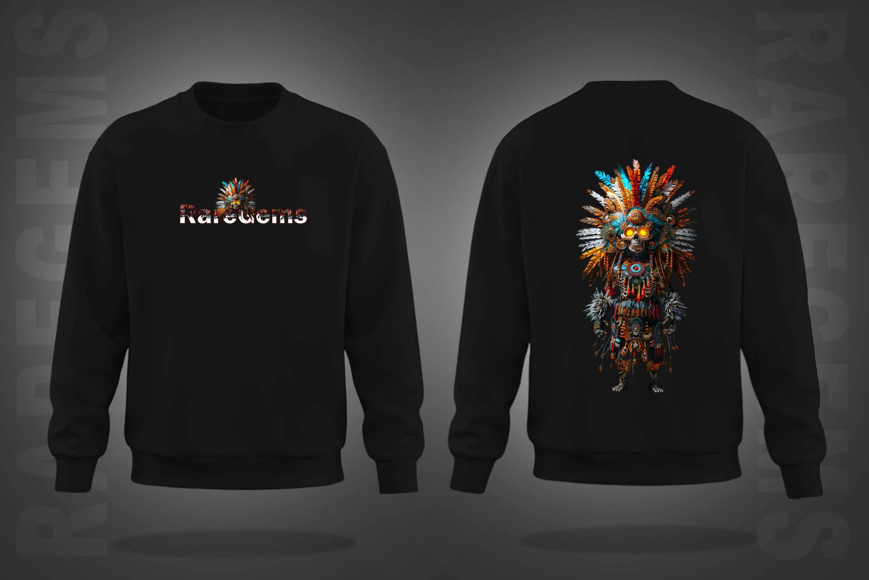 Black Round Neck Tribal Skeleton Printed Sweatshirt