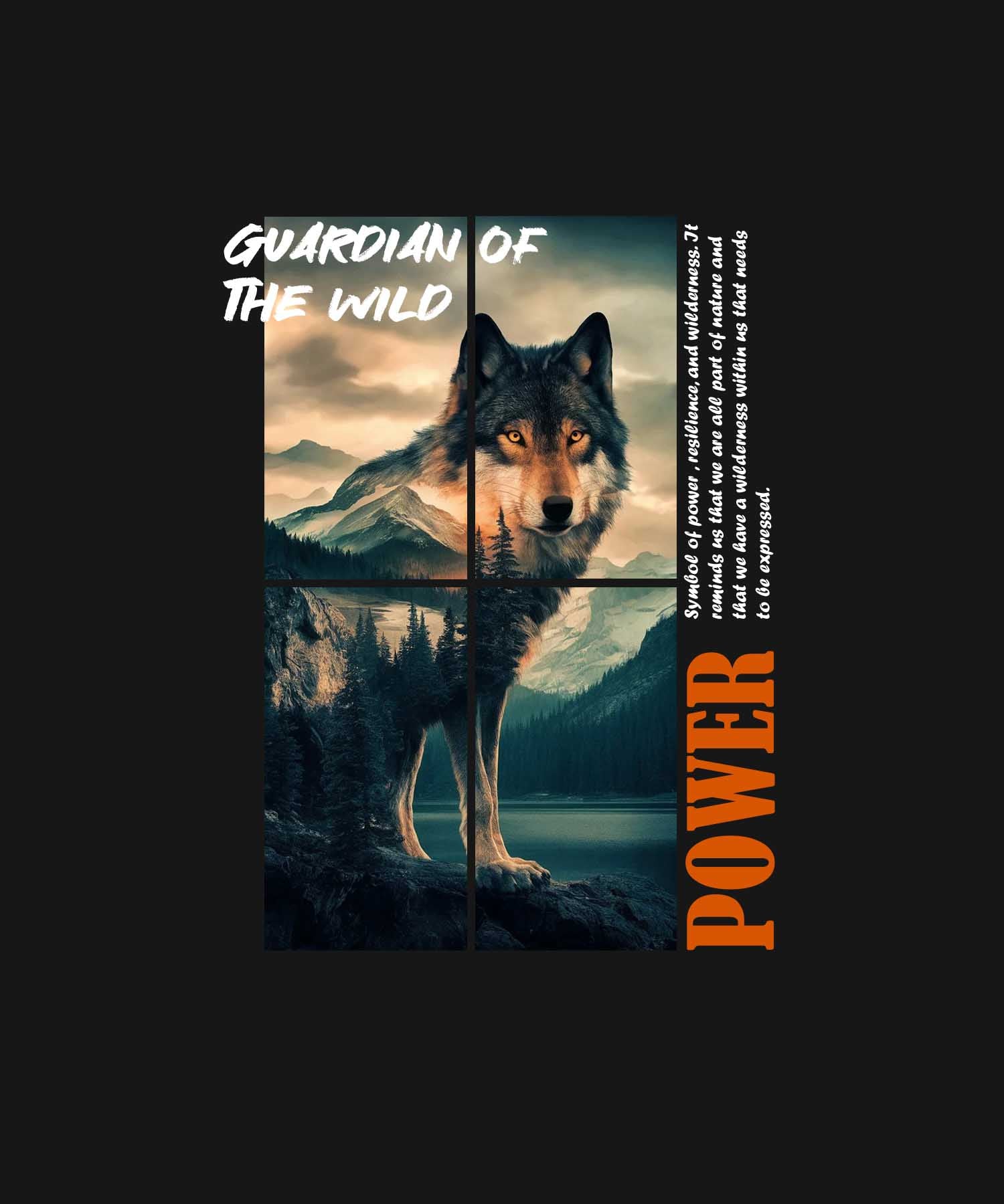 Black Half Sleeves Guardian Of Wild Wolf Printed Oversized T-Shirt