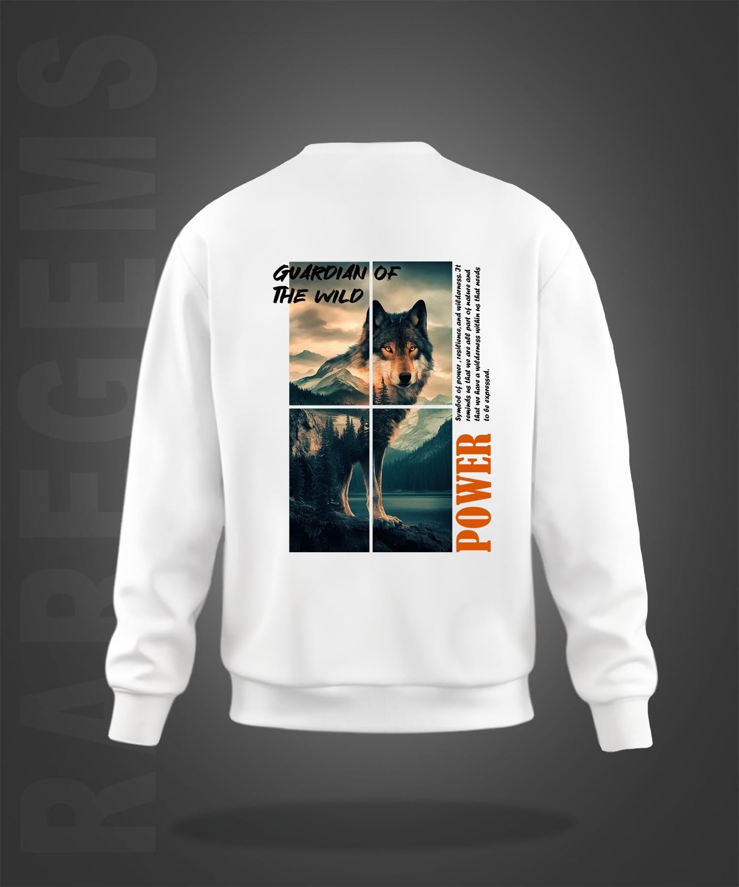 White Round Neck Guardian Of Wild Wolf Printed Sweatshirt