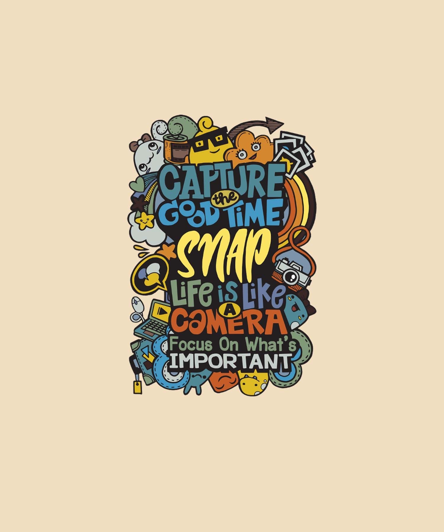 Beige Half Sleeve Round Neck Capture The Good Time Printed Regular T-Shirt