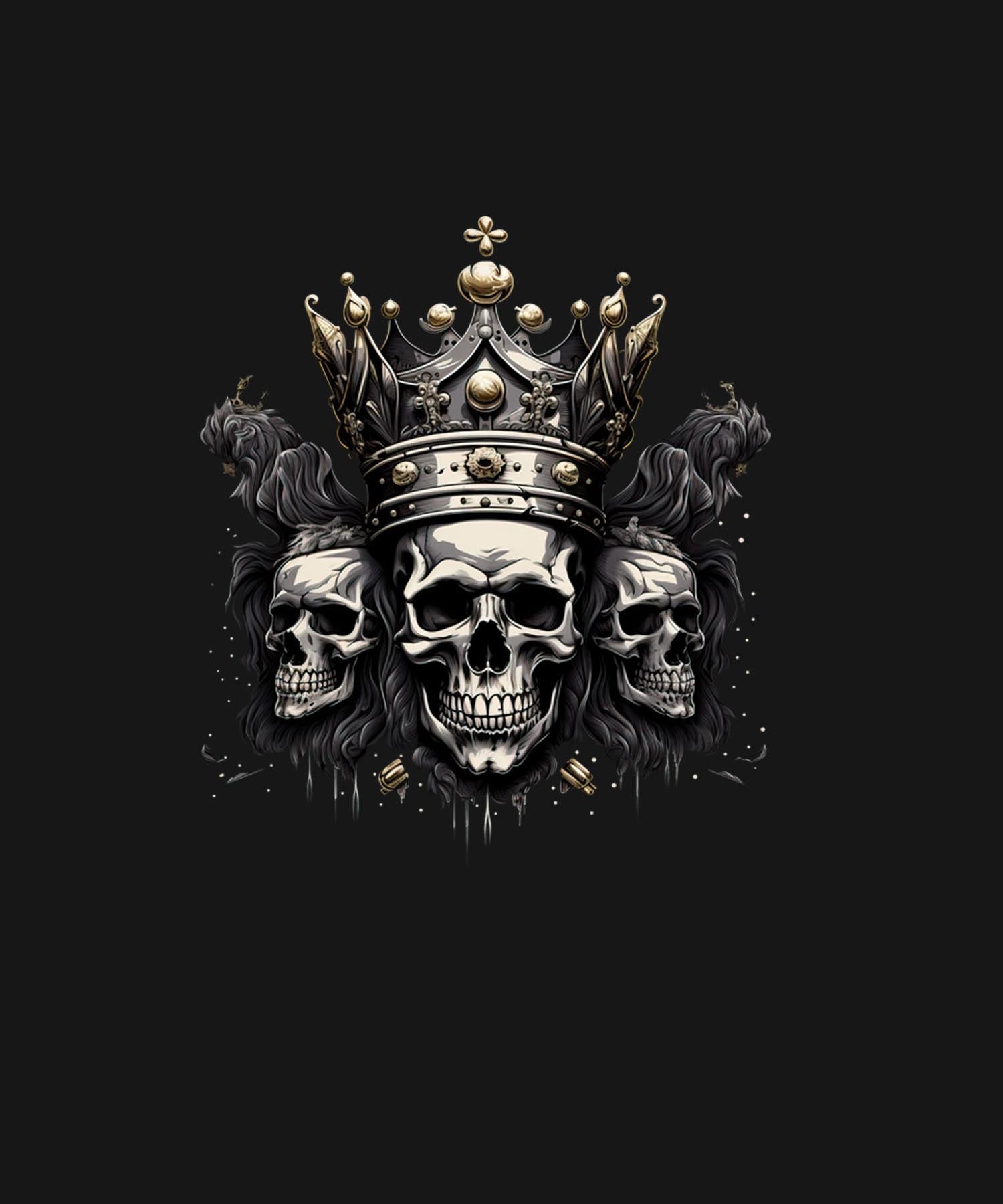 Black Half Sleeves Three Skulls Printed Oversized T-Shirt