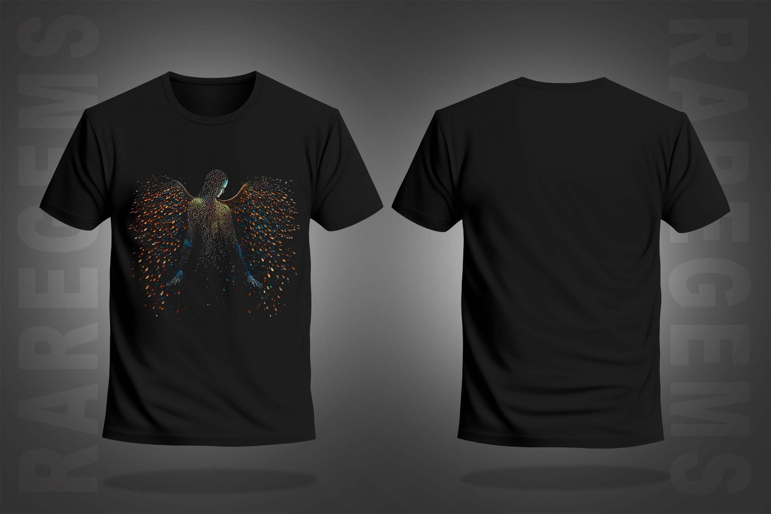 Black Half Sleeve Round Neck Angel Printed Regular T-Shirt