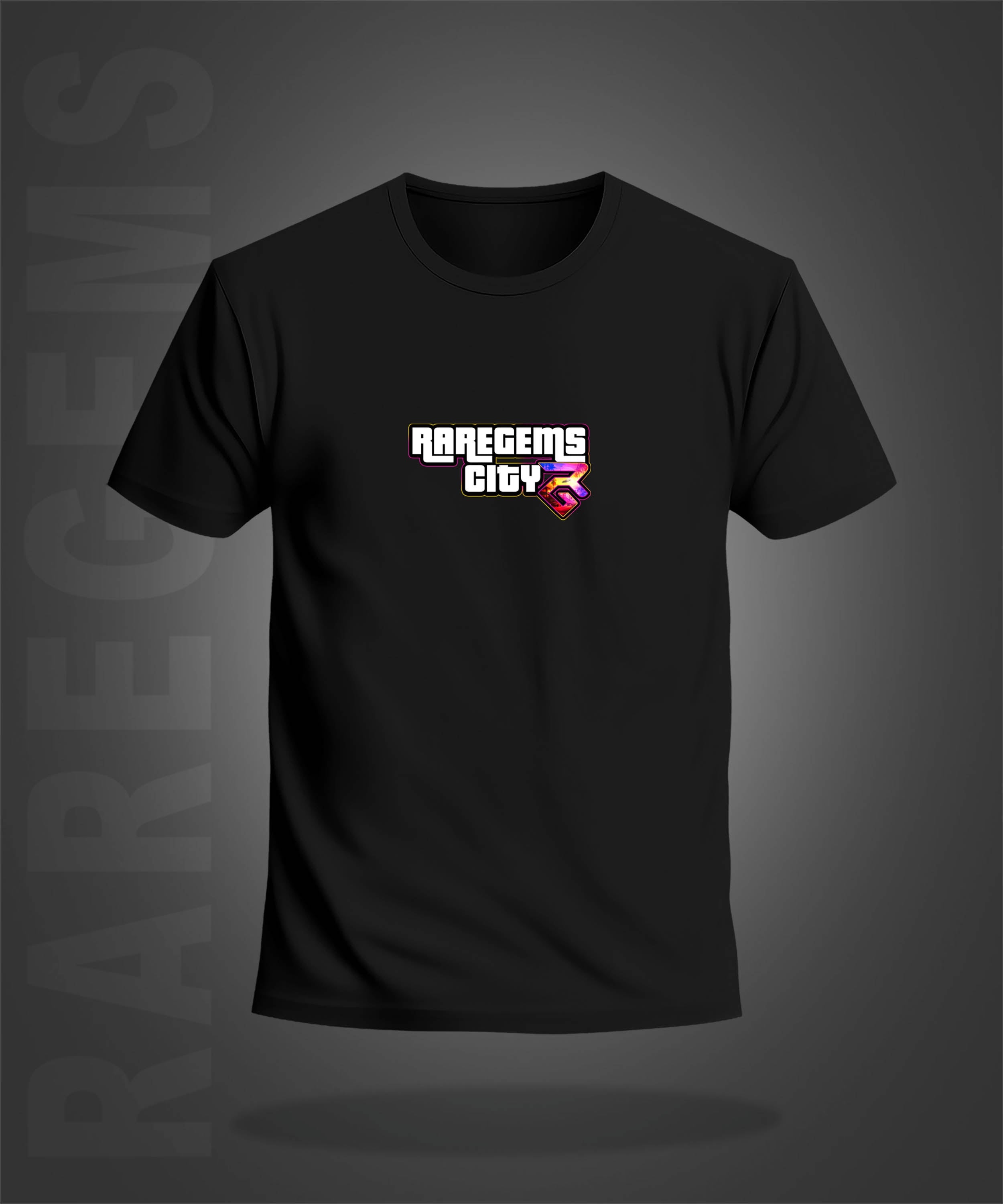 Black Half Sleeve Round Neck RareGems City Printed Regular T-Shirt