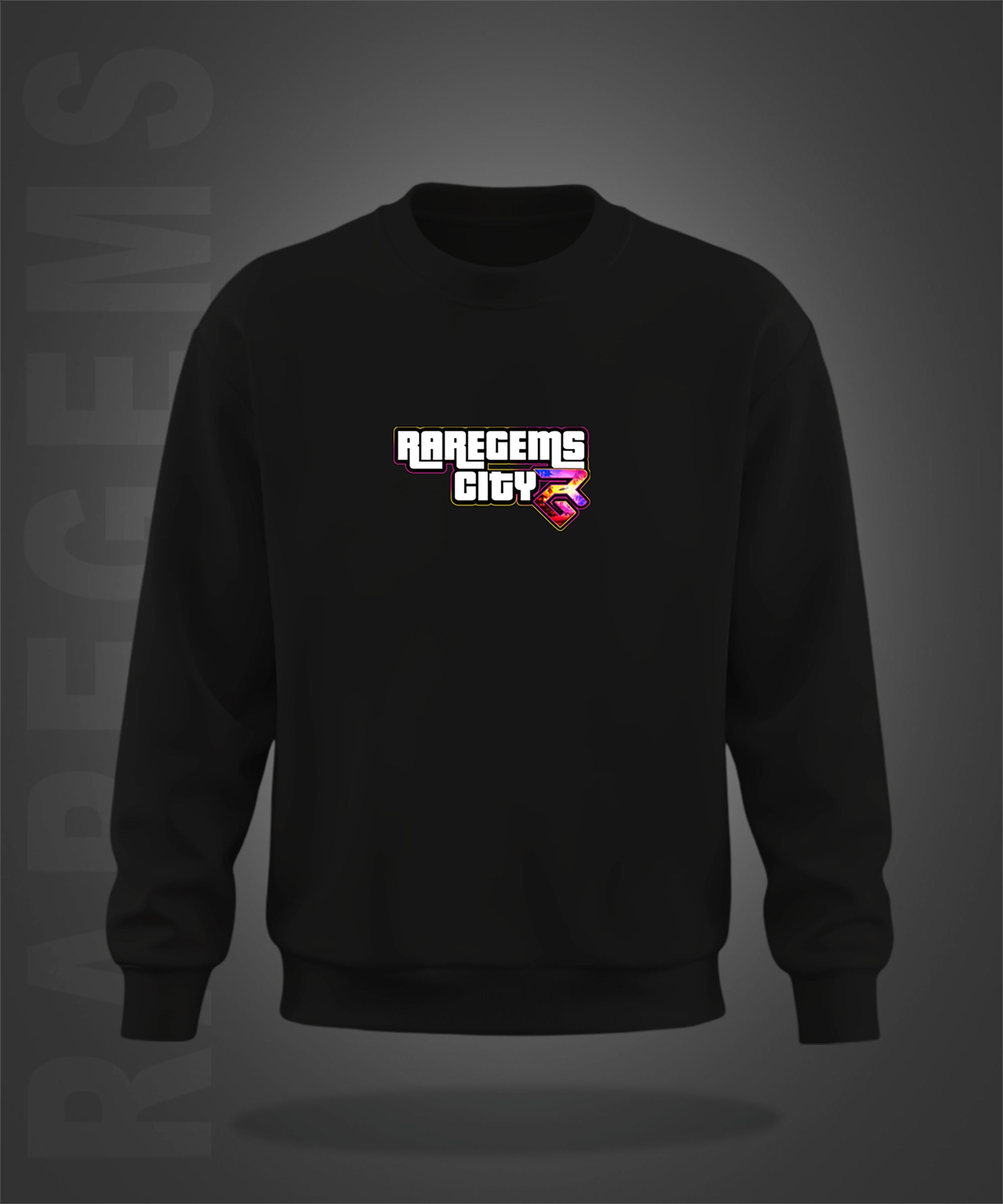 Black Round Neck RareGems City Printed Sweatshirt