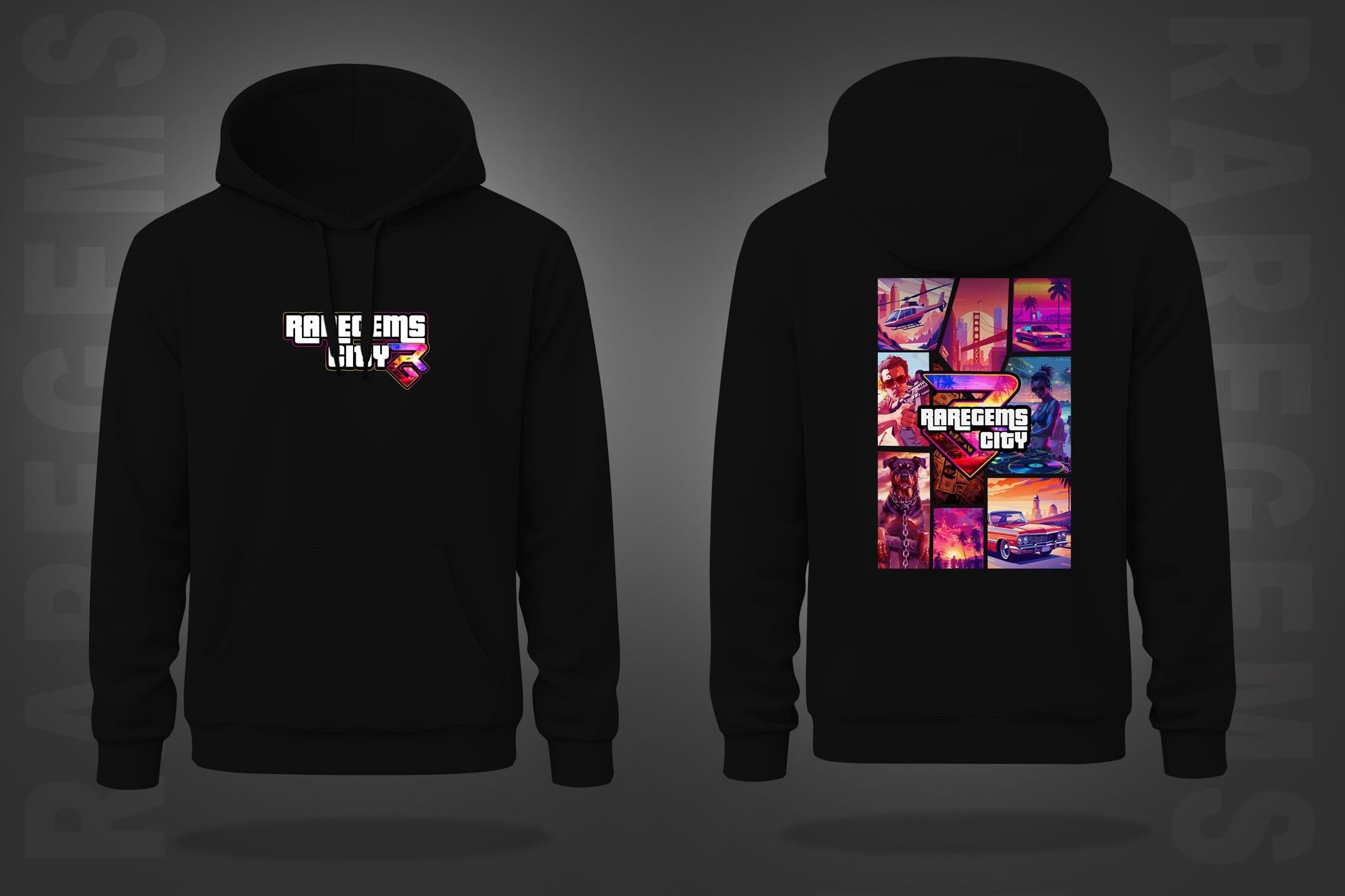 Black Raregems City Printed Regular Hoodie