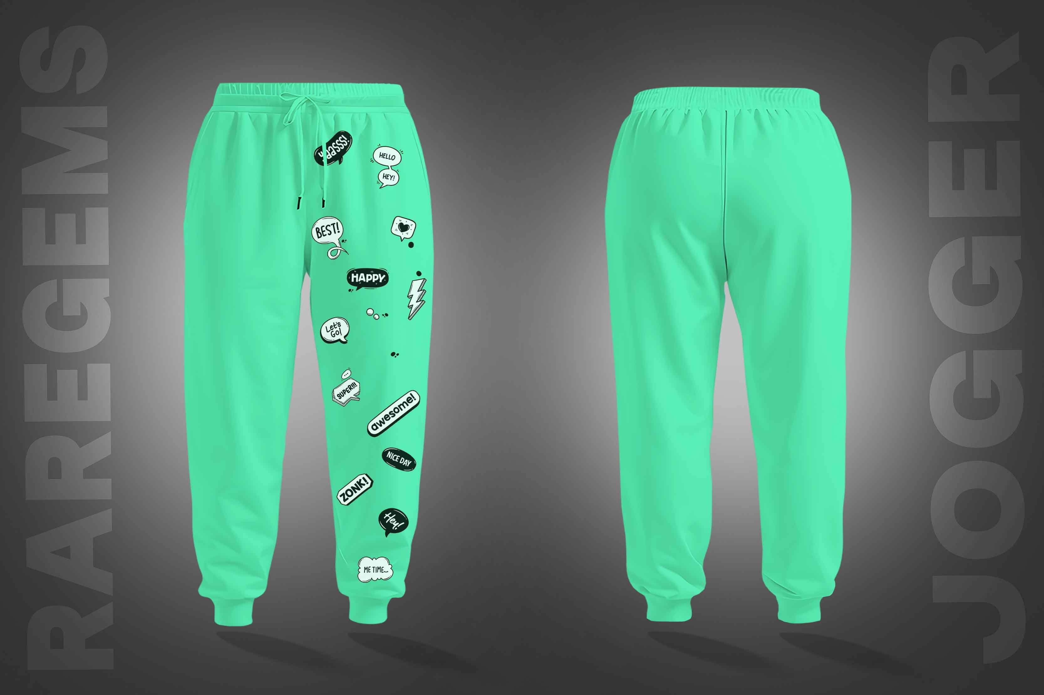 Mint Green Social Media Slangs Printed Joggers