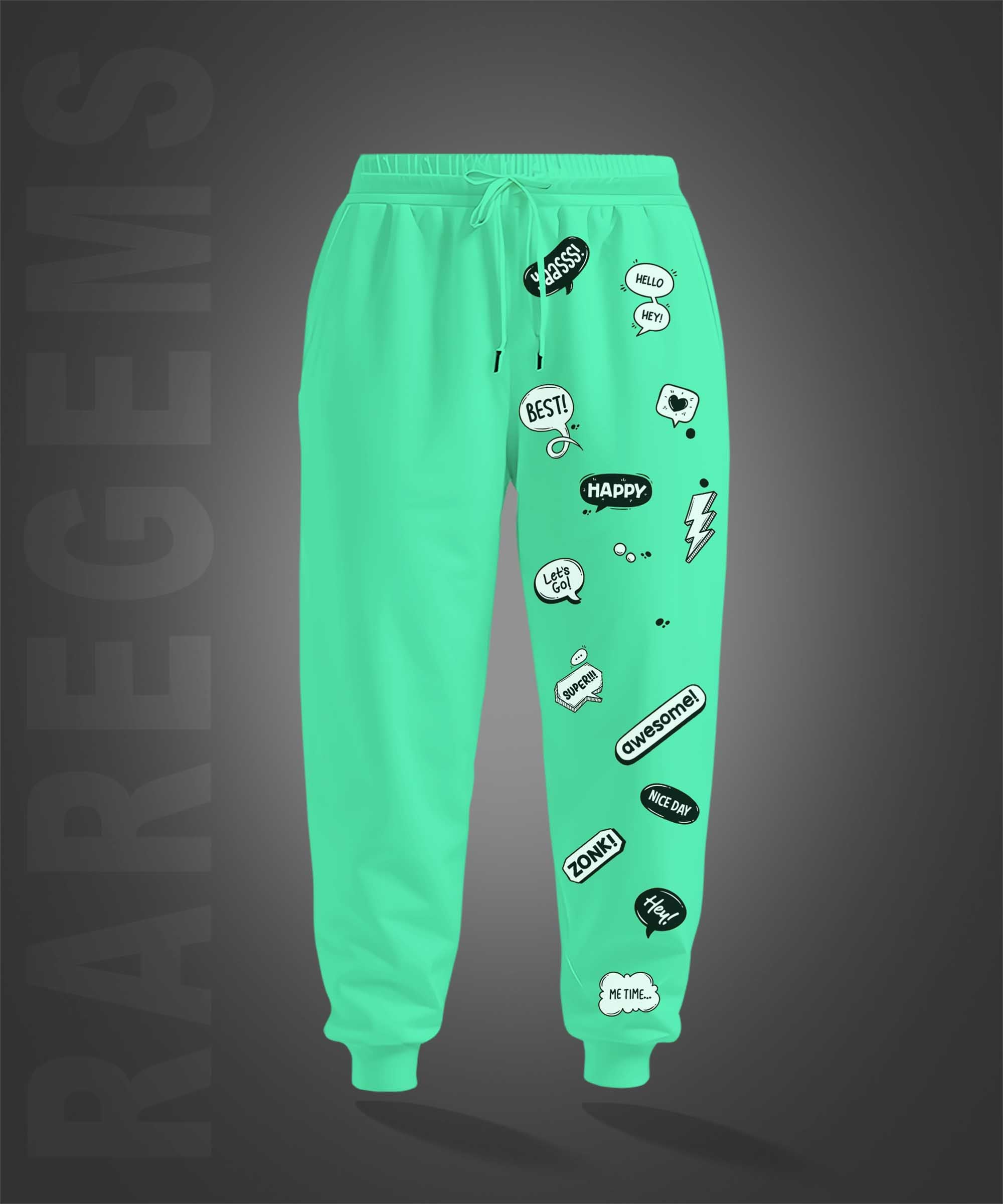 Mint Green Social Media Slangs Printed Joggers
