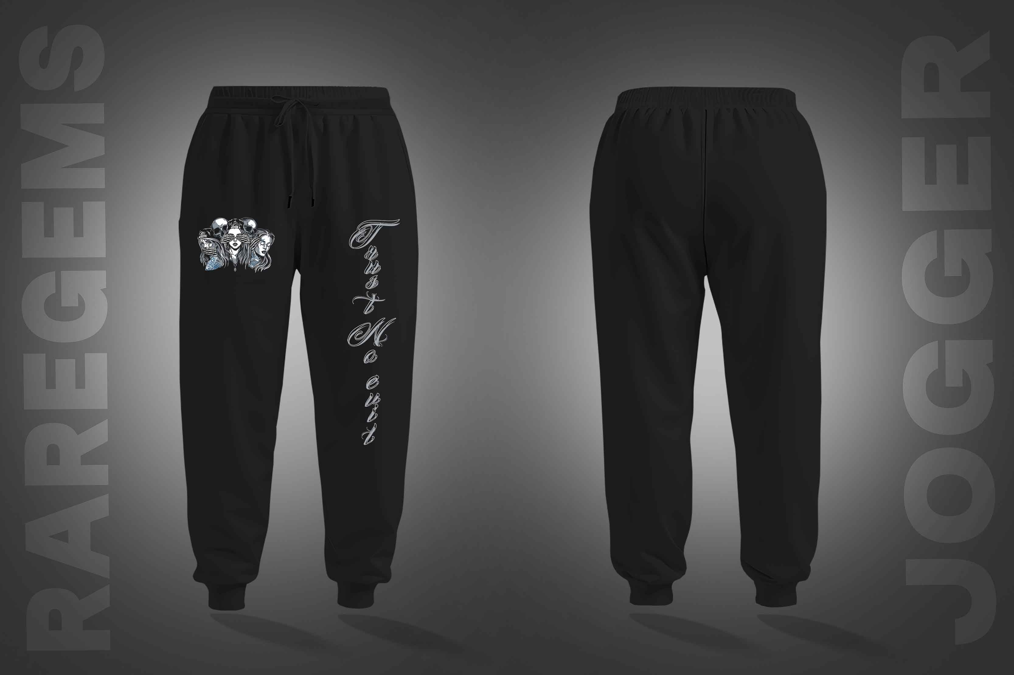 Black Three Girls Two Skulls Printed Joggers
