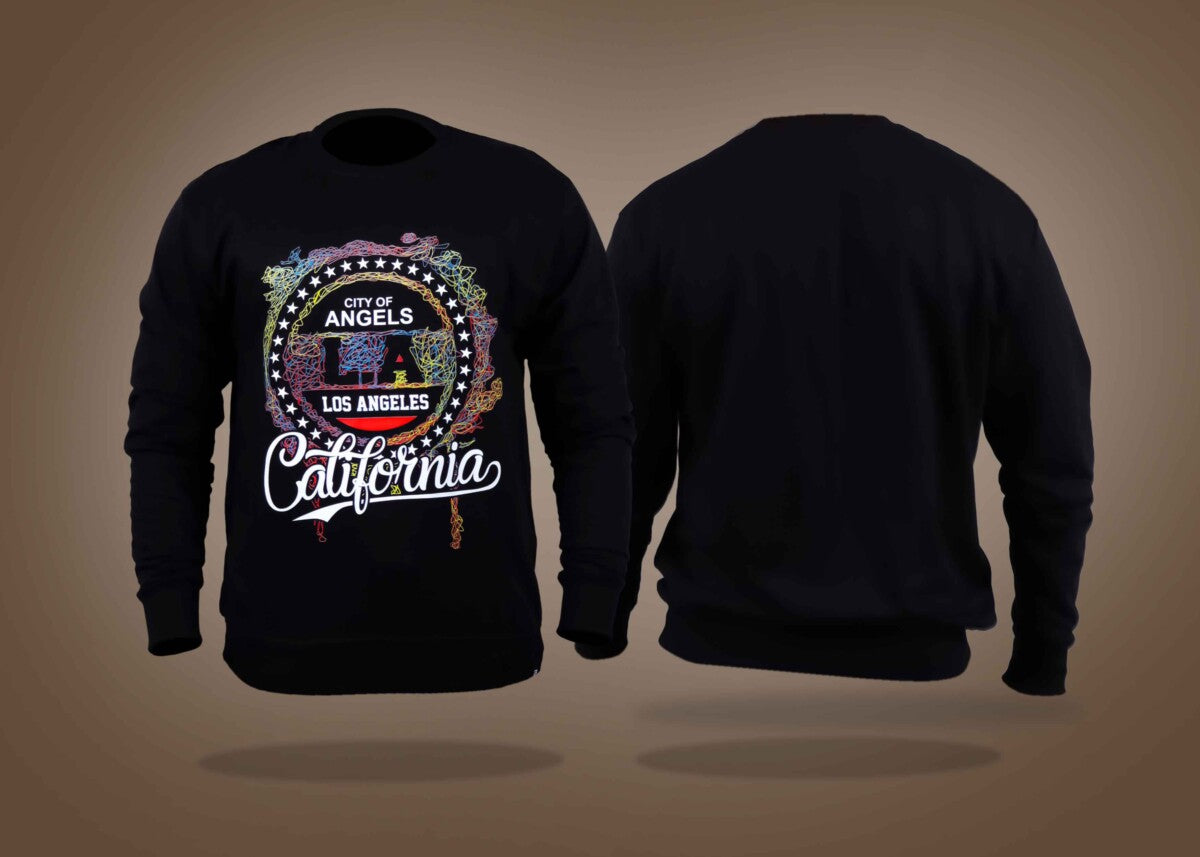 Black Round Neck Colorful Scribble Art California Printed Sweatshirt