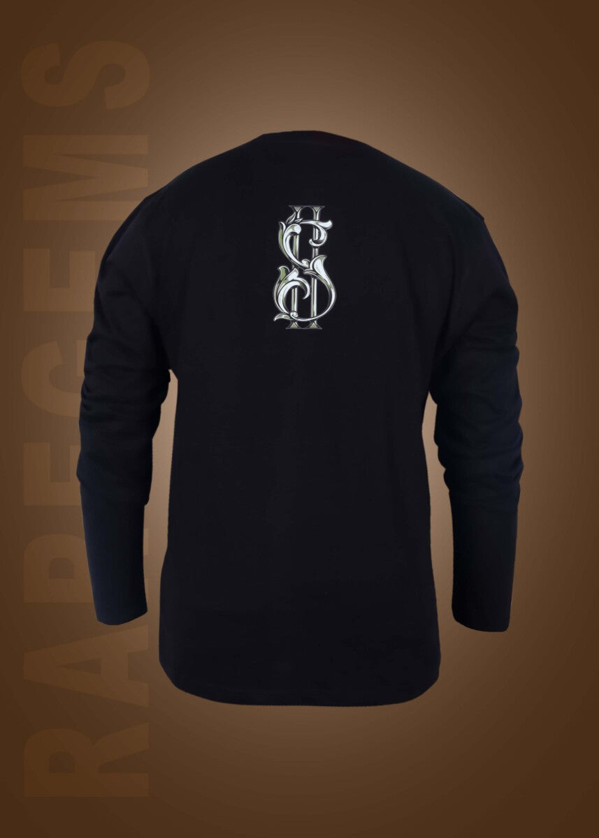 Black Round Neck Full Sleeves Dollars Printed T-Shirt