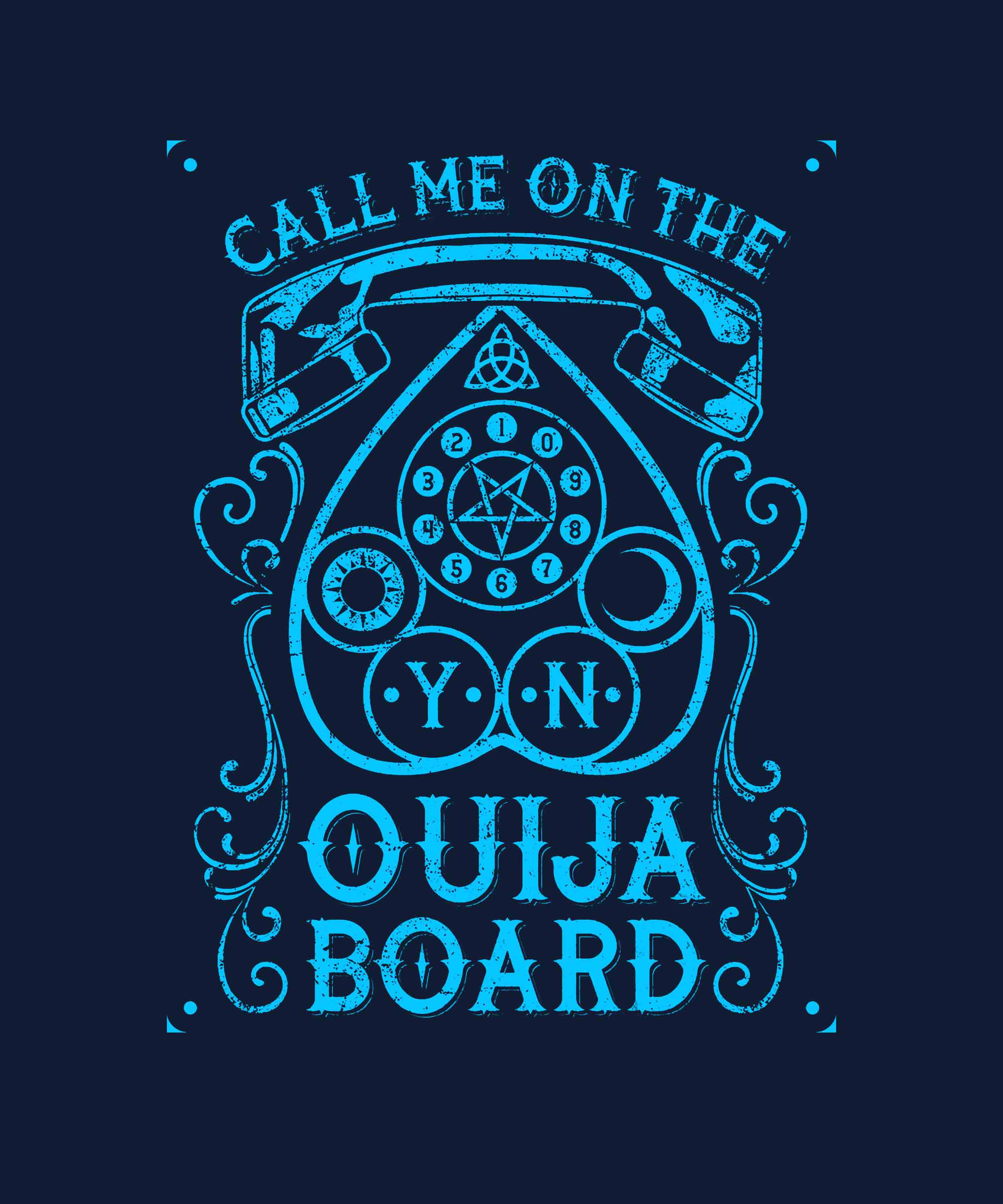 Navy Blue Half Sleeves Round Neck Ouija Board Printed Regular T-Shirt