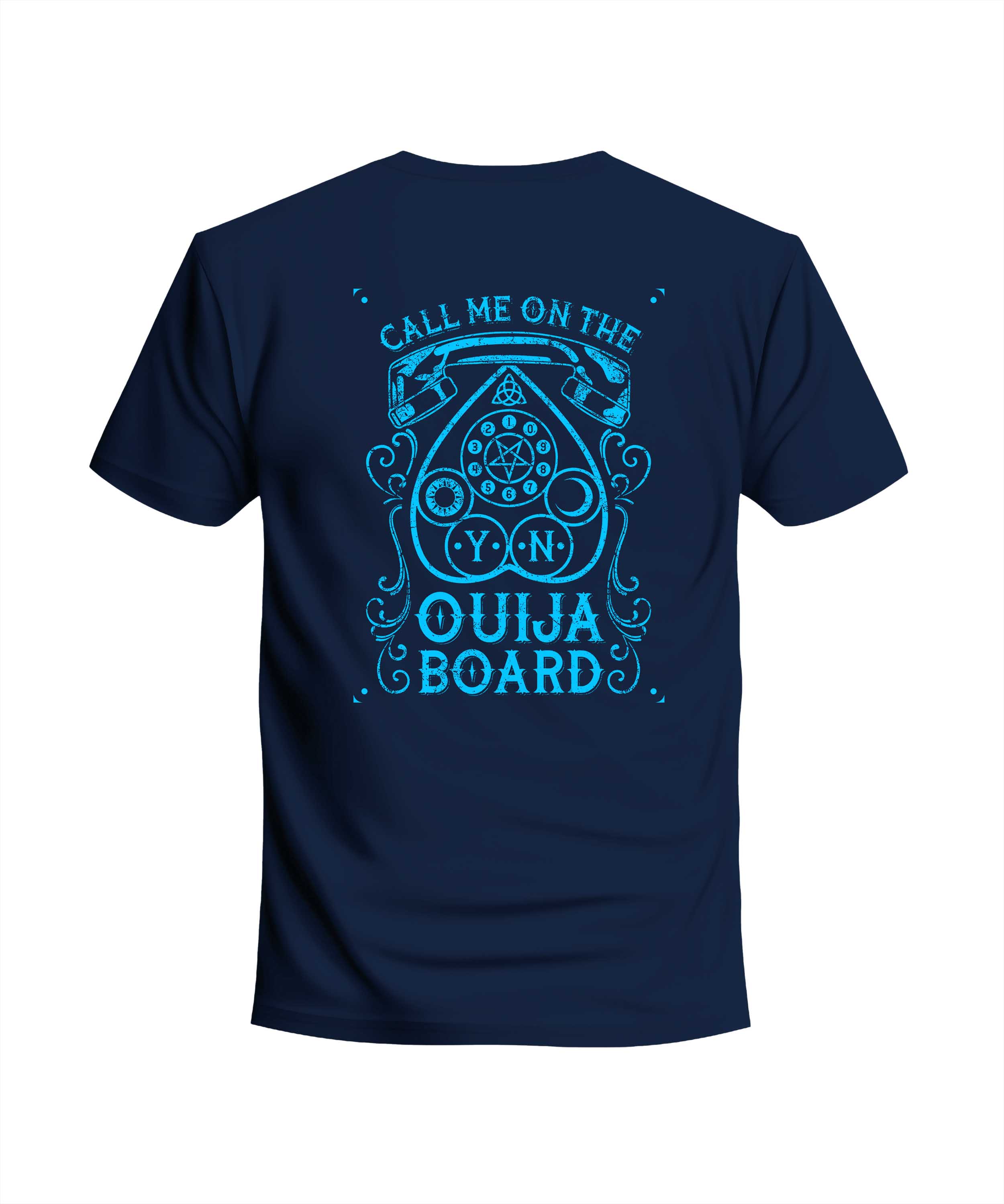 Navy Blue Half Sleeves Round Neck Ouija Board Printed Regular T-Shirt