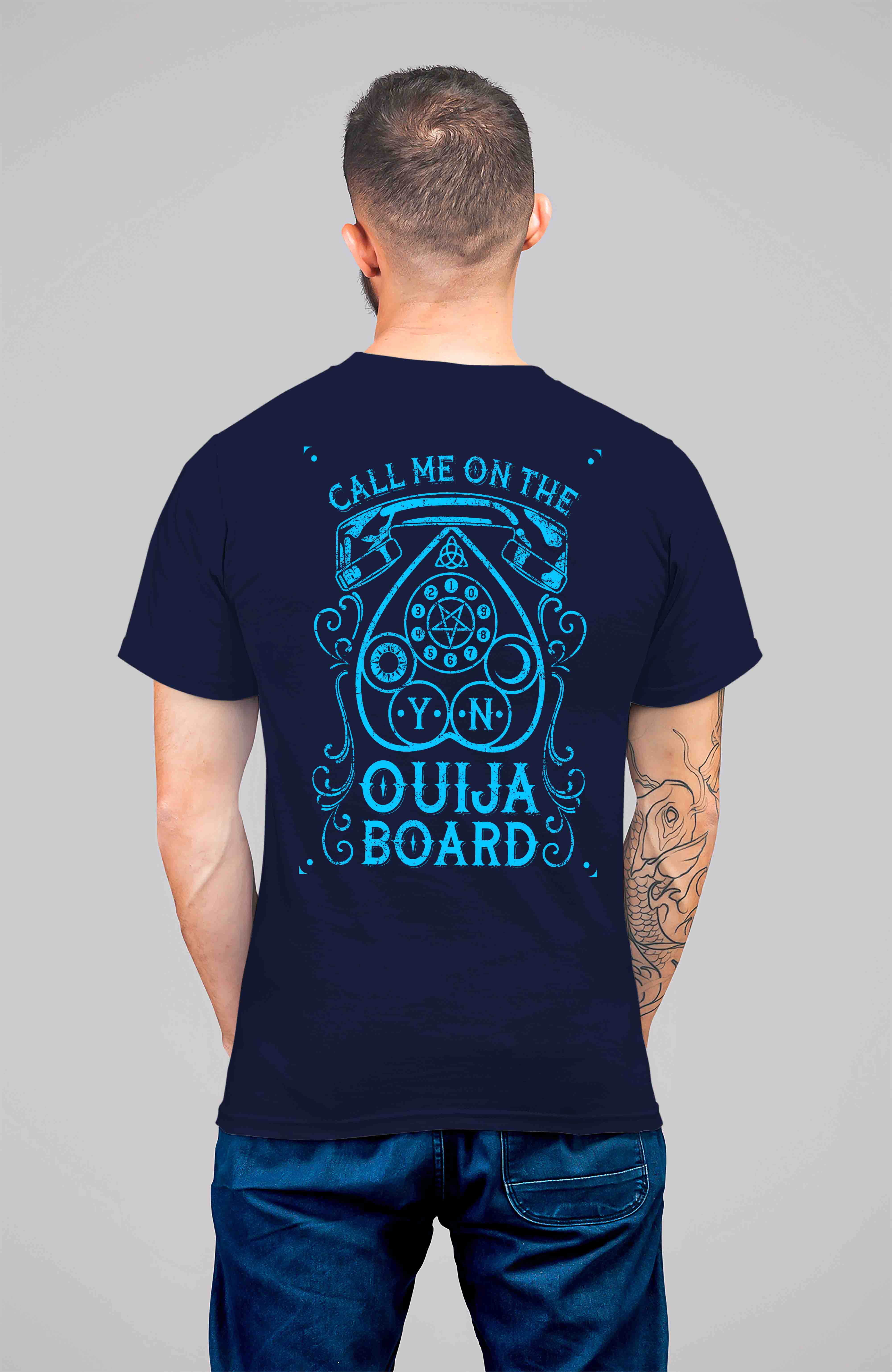 Navy Blue Half Sleeves Round Neck Ouija Board Printed Regular T-Shirt