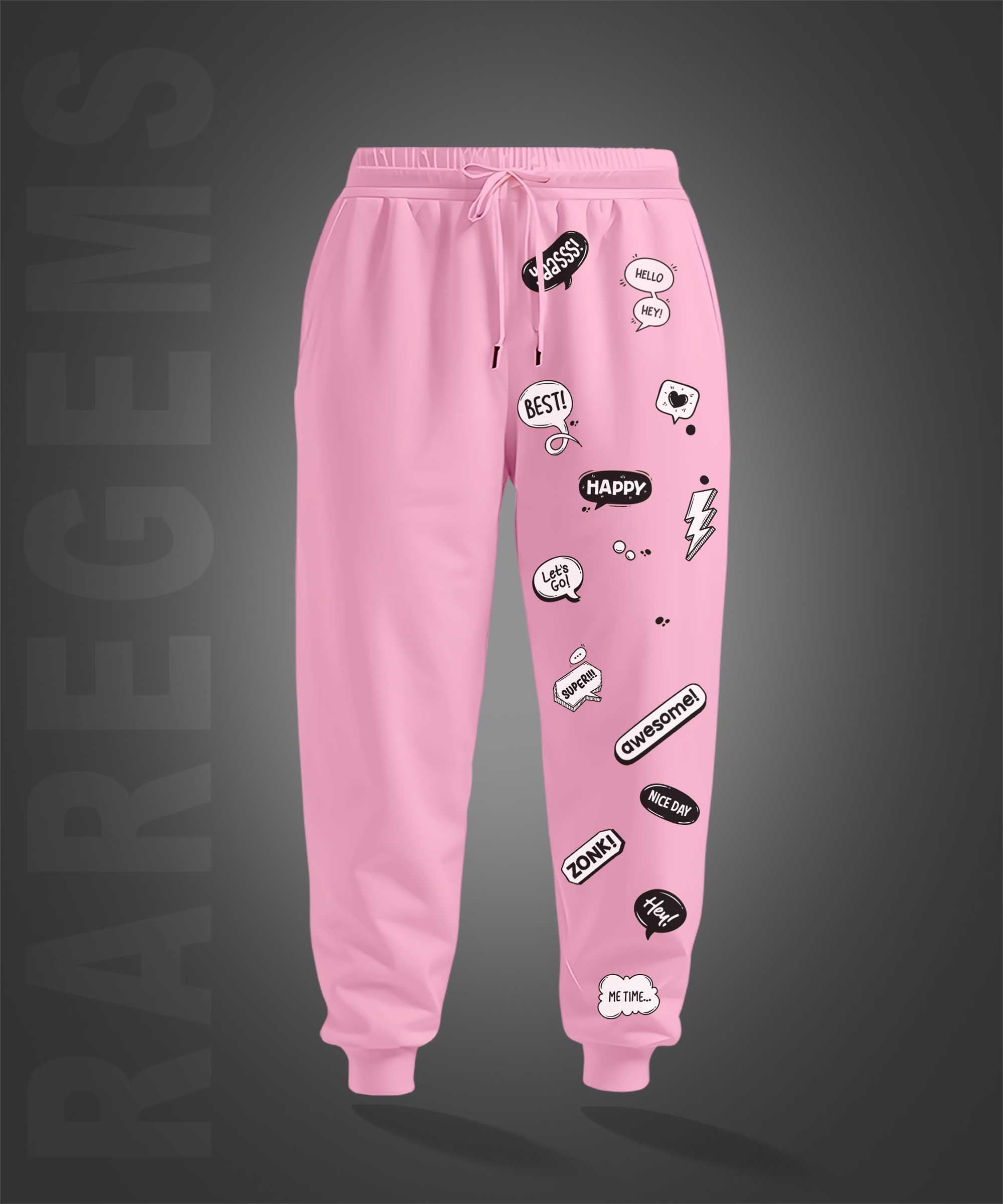 Pink Social Media Slangs Printed Joggers
