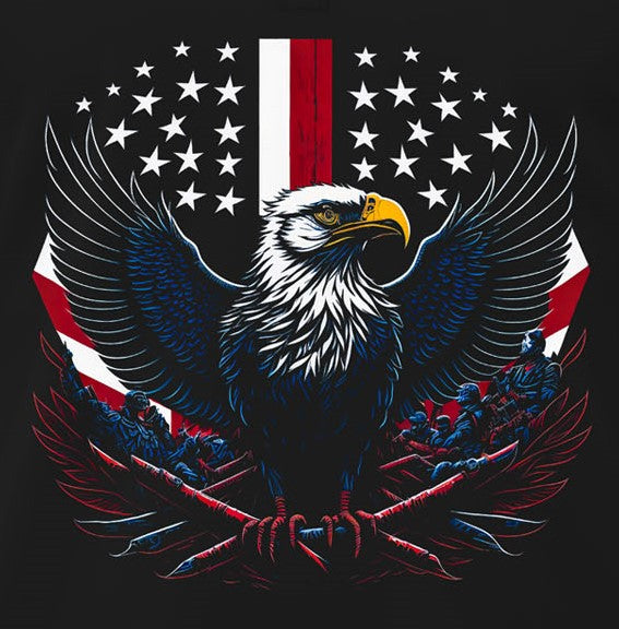 Black Eagle And American Flag Printed Polo T-Shirt