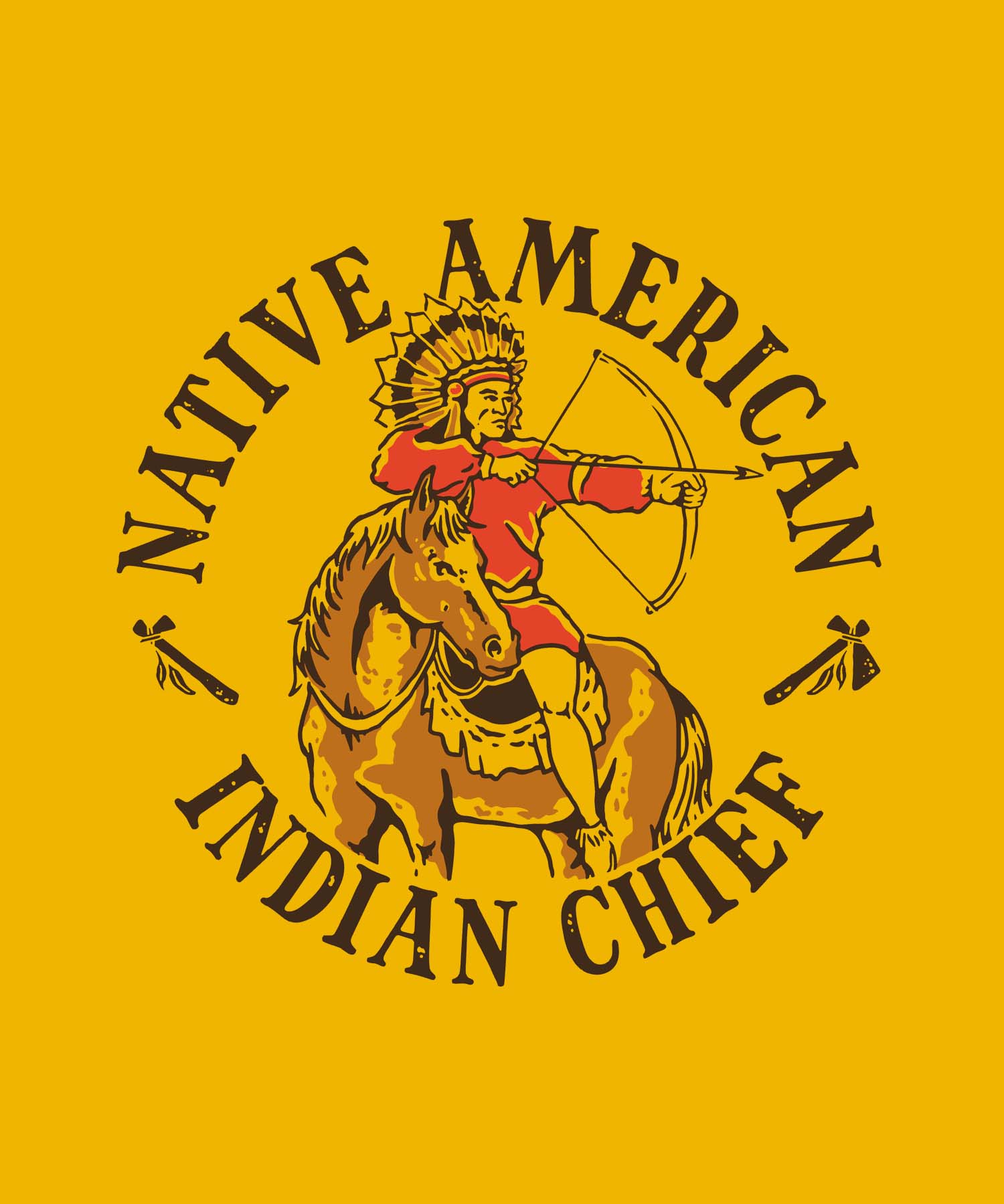 Chrome Yellow Native American Indian Chief Printed Polo T-Shirt