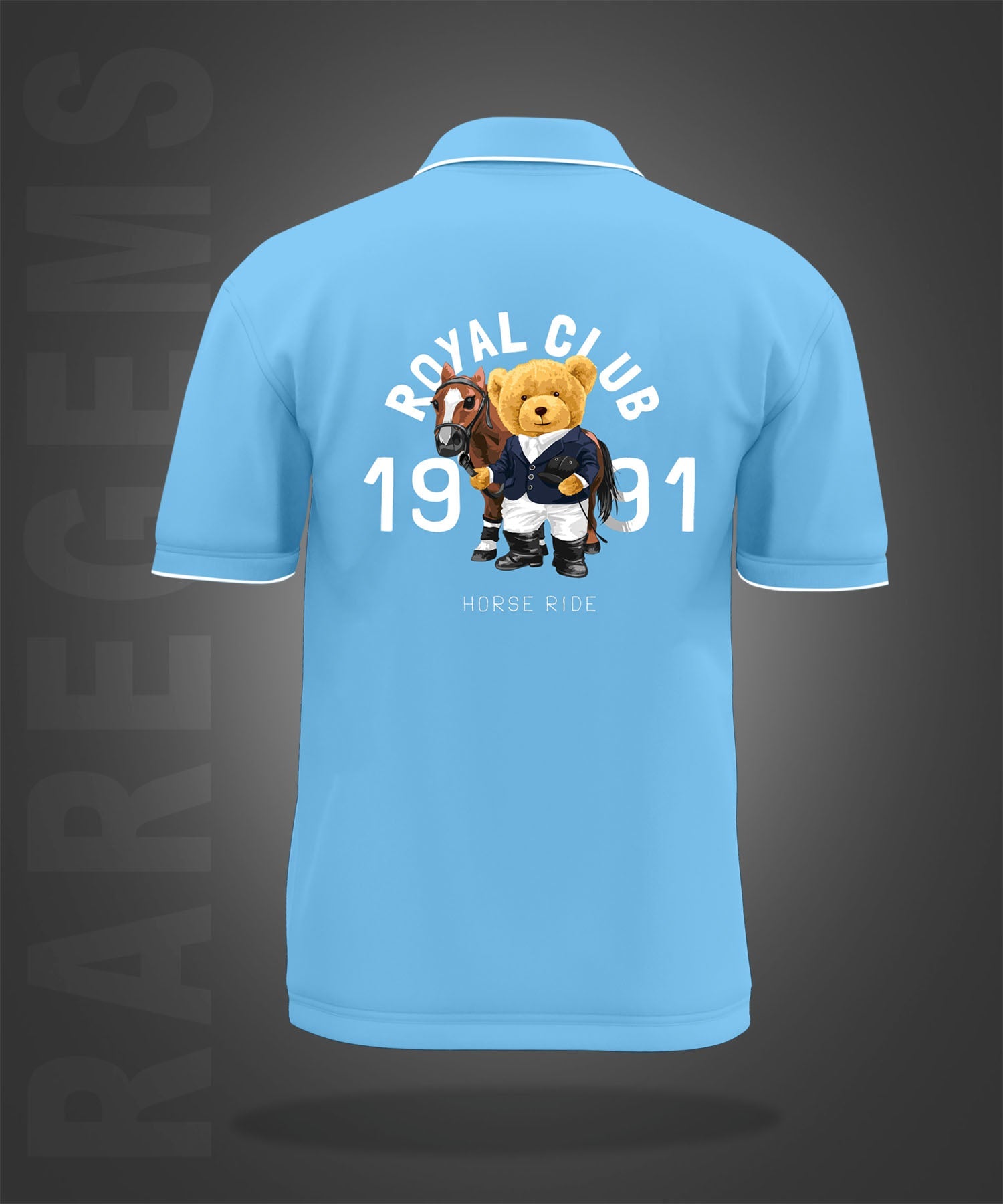 Sky Blue Royal Club Teddy With Horse Printed Polo T-Shirt